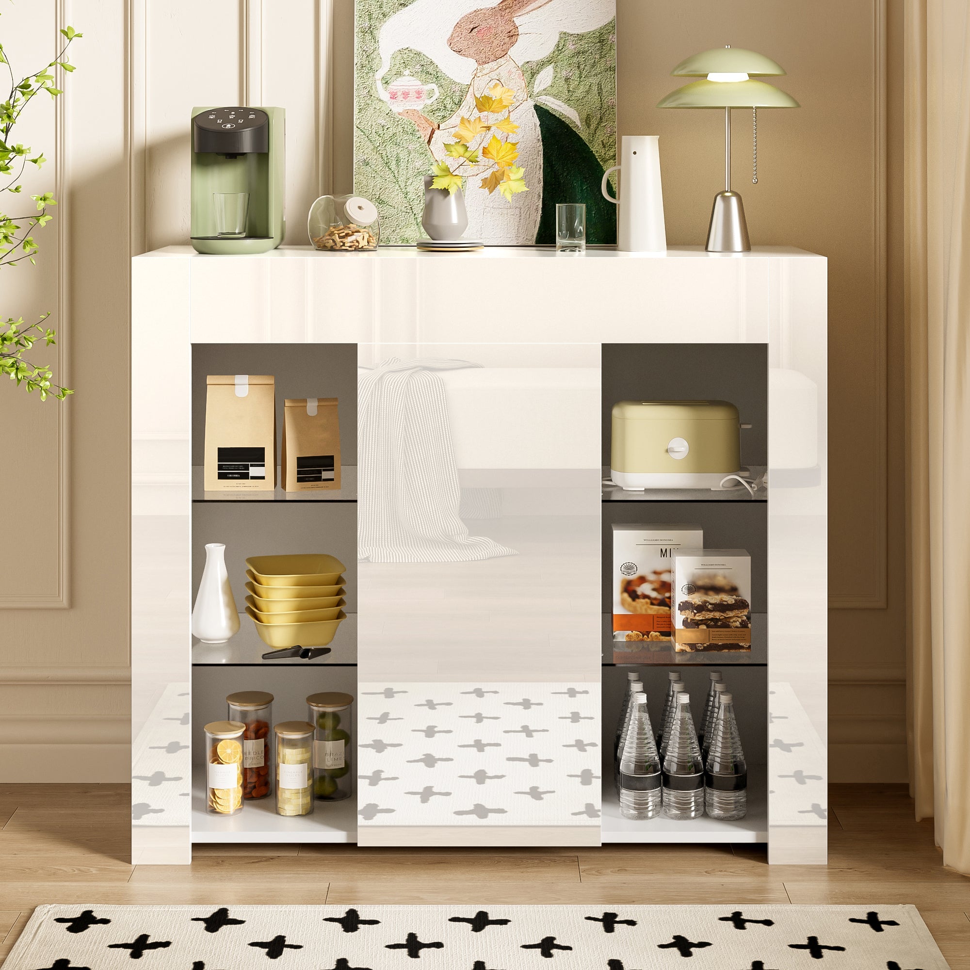 Logidon Modern Wit Buffet Hoogglans Glazen Frontplanken 95x35x83 cm