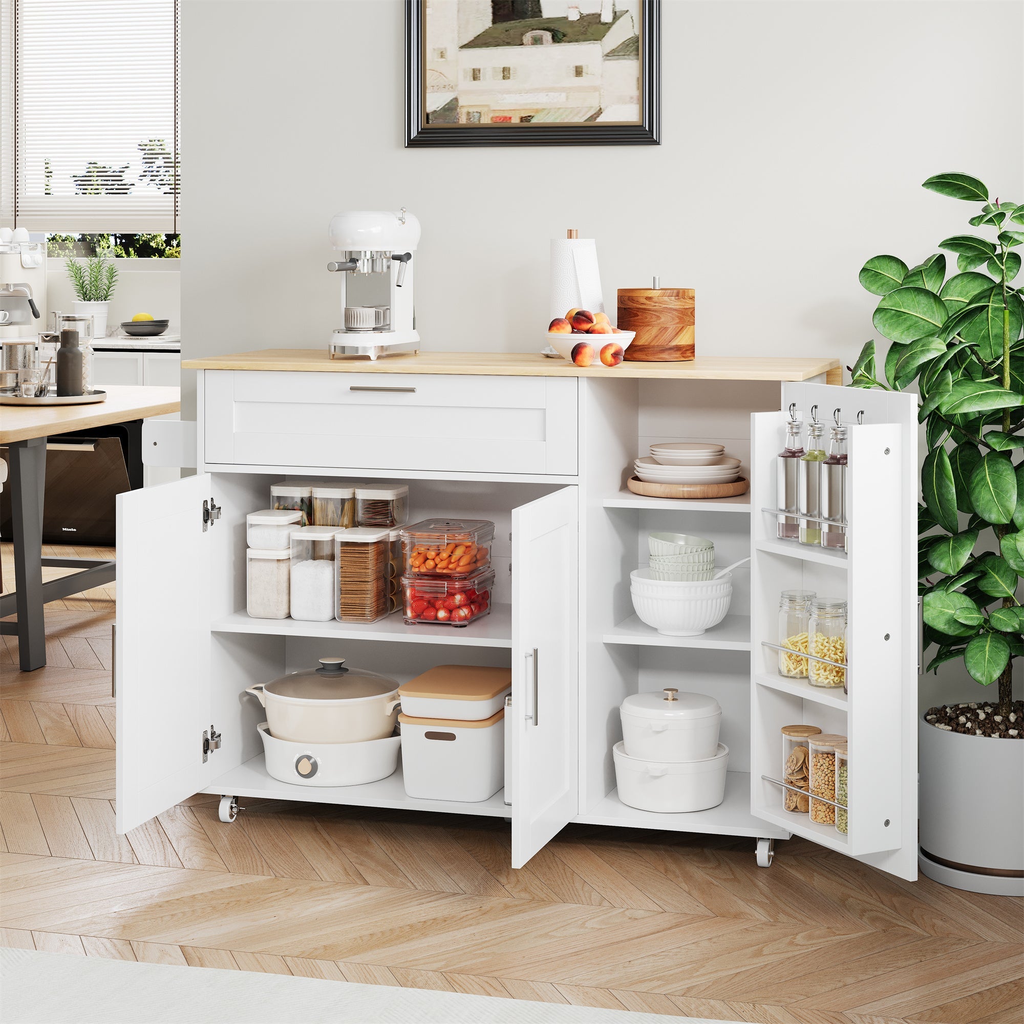 Logidon Mobile Kitchen Table 132.5x70 Cm Oak Grain Folding Top