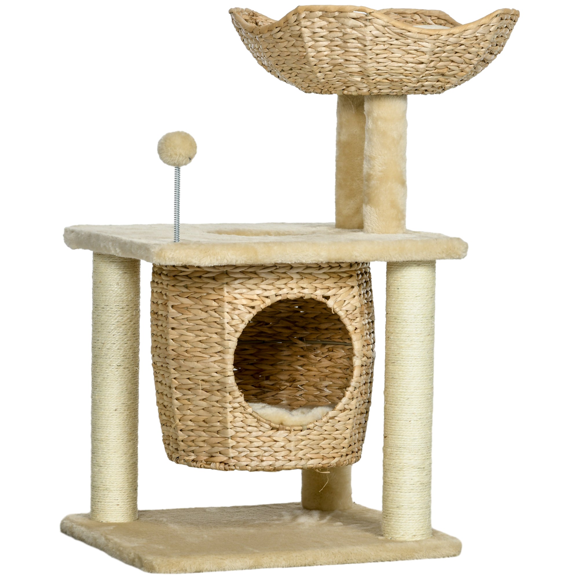 Logidon kattenkrabpaal klein beige met grot en speelbal
