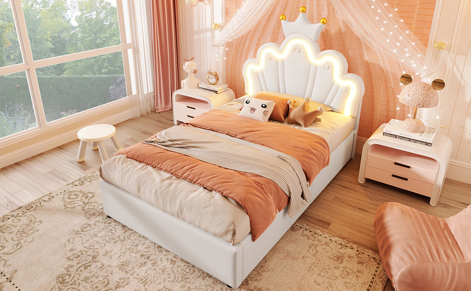 Logidon prinsessenbed 90x200 cm wit kunstleer LED-verlichting