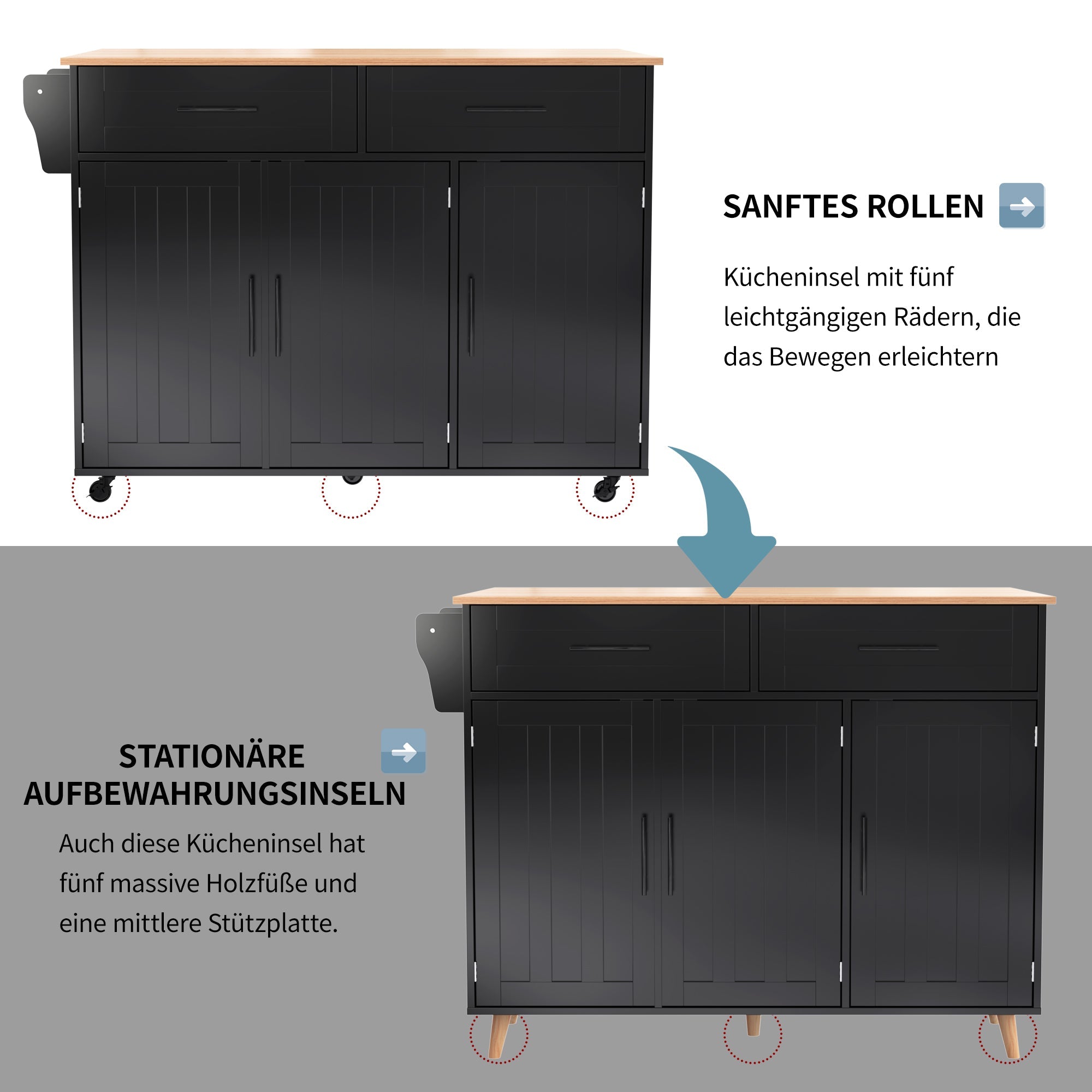 Logidon dining room trolley black 129x46x91.5 cm folding worktop