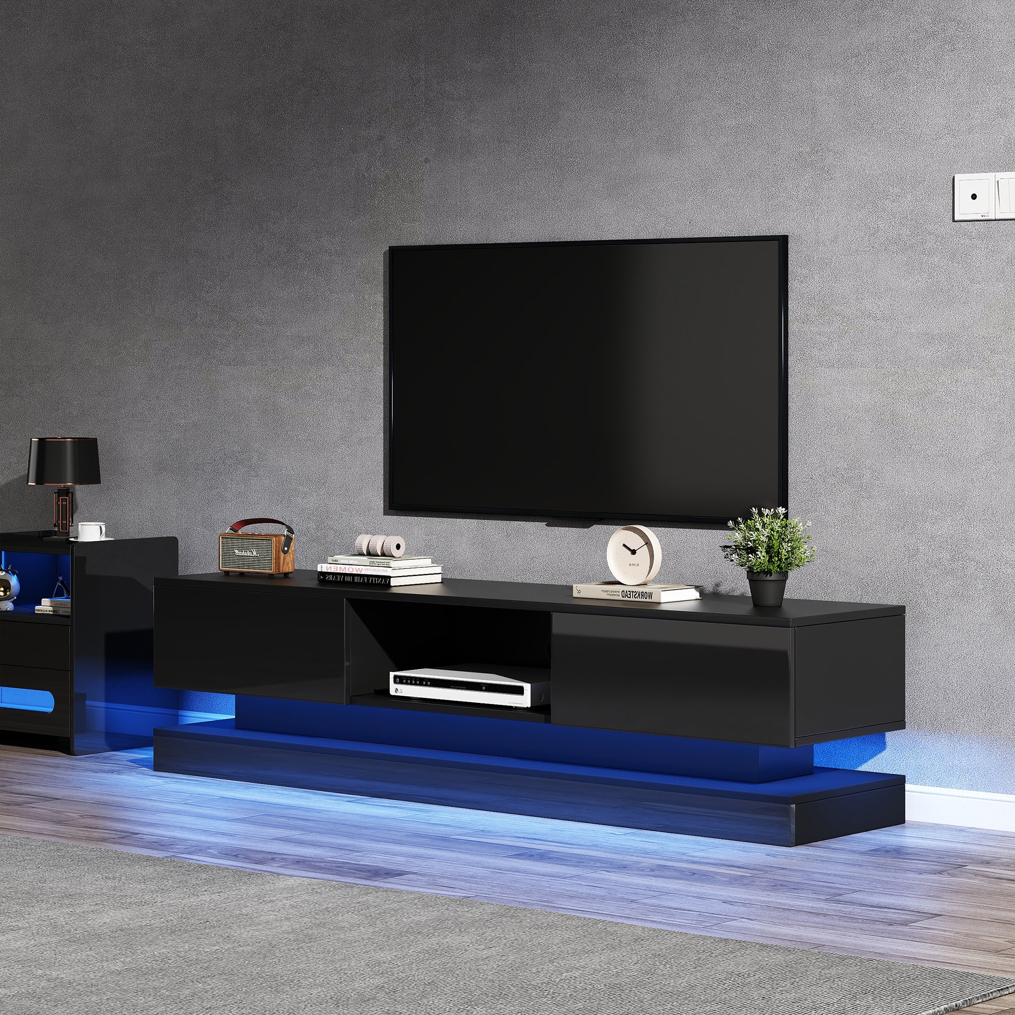 Logidon Zwart Hoogglans TV-meubel 160 CM Met LED 2 Laden