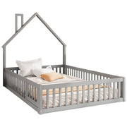 Logidon gestoffeerd bed 140x200 grijs kinderbed in schouwvorm