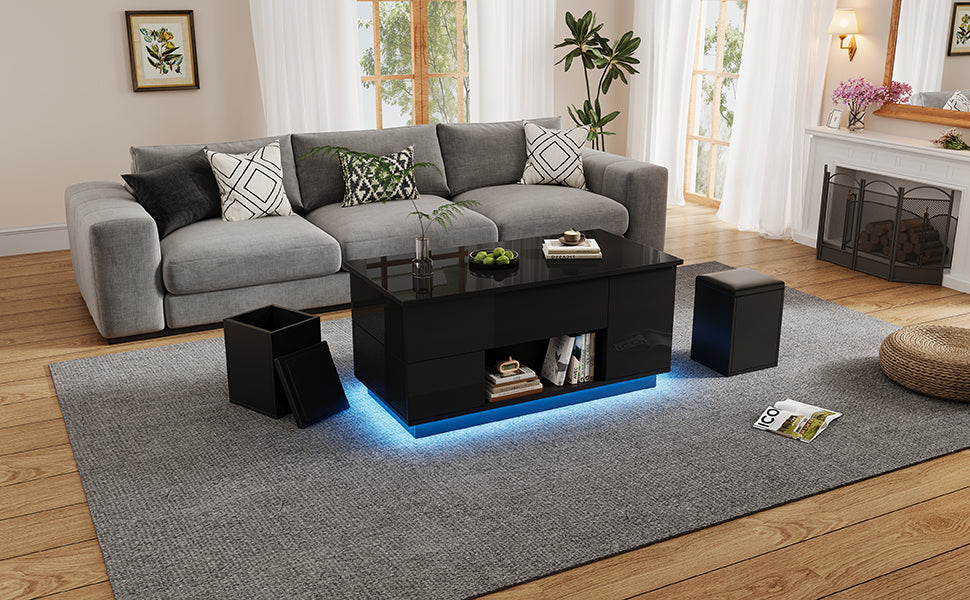 Logidon 4-in-1 in hoogte verstelbare salontafel zwart 100x50x45 cm LED