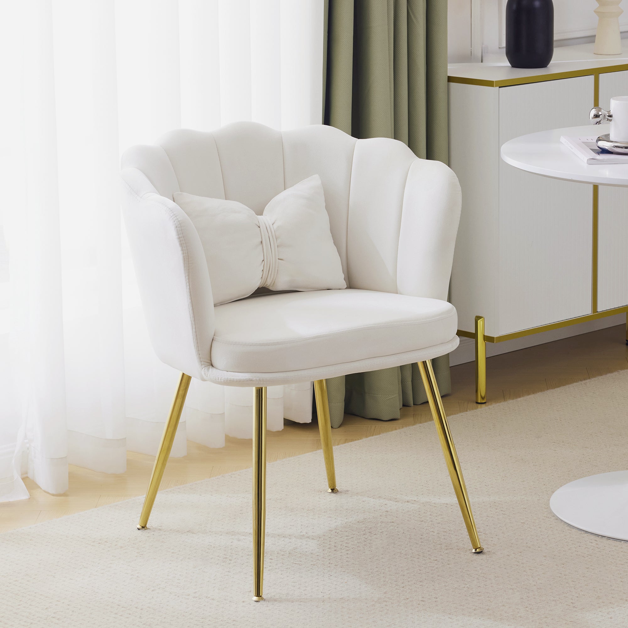 Logidon Moderne Fluwelen Fauteuil Beige Met Gouden Poten