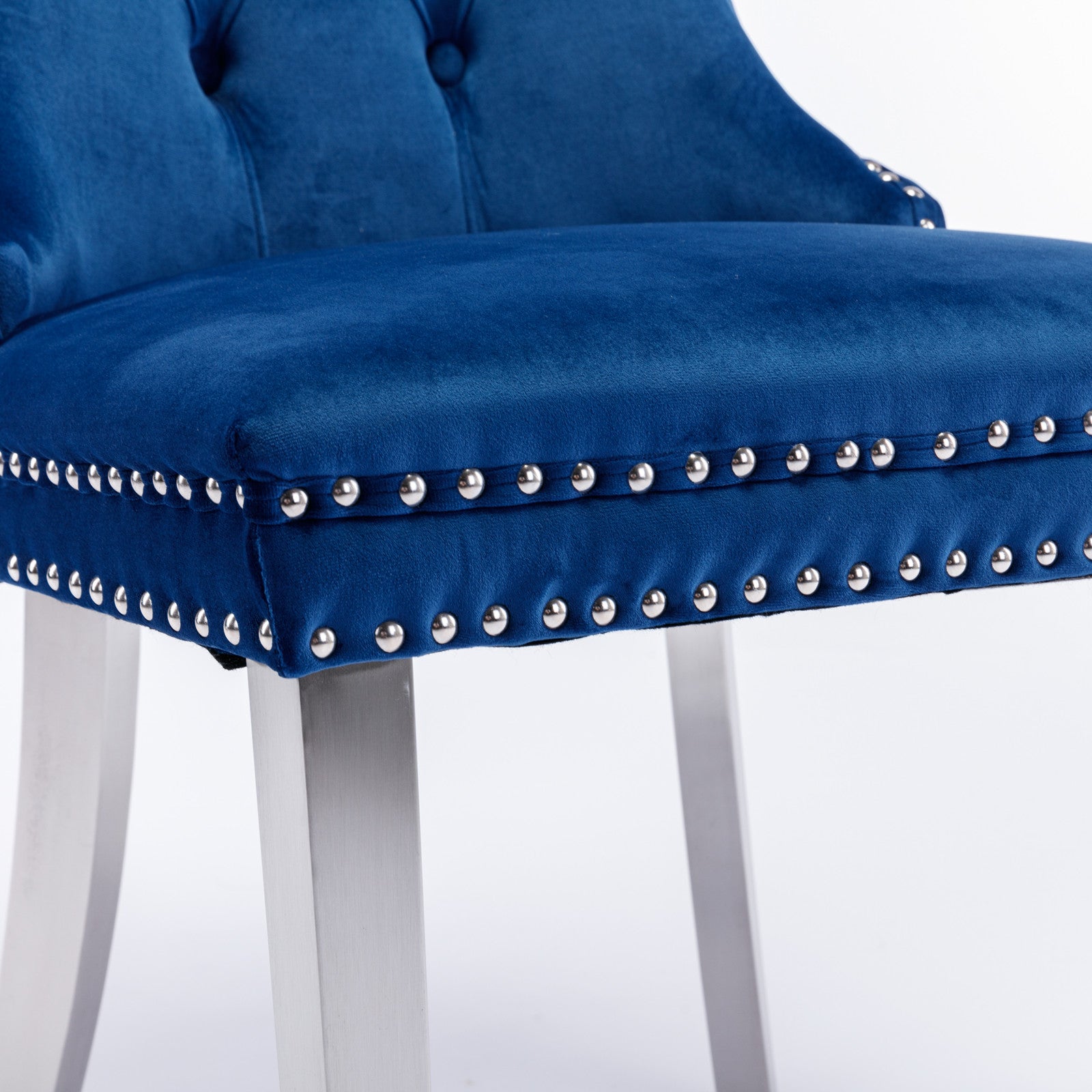 Logidon Nikki Eetstoel Blauw Fluweel Spijkerkop Chroom Voetenset 2