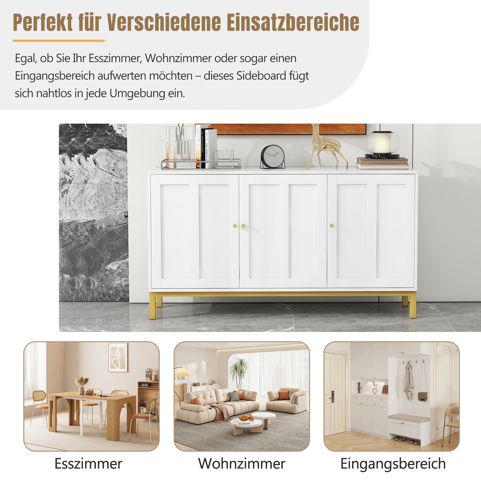 Logidon sideboard 3 doors with marble table top white 140 cm