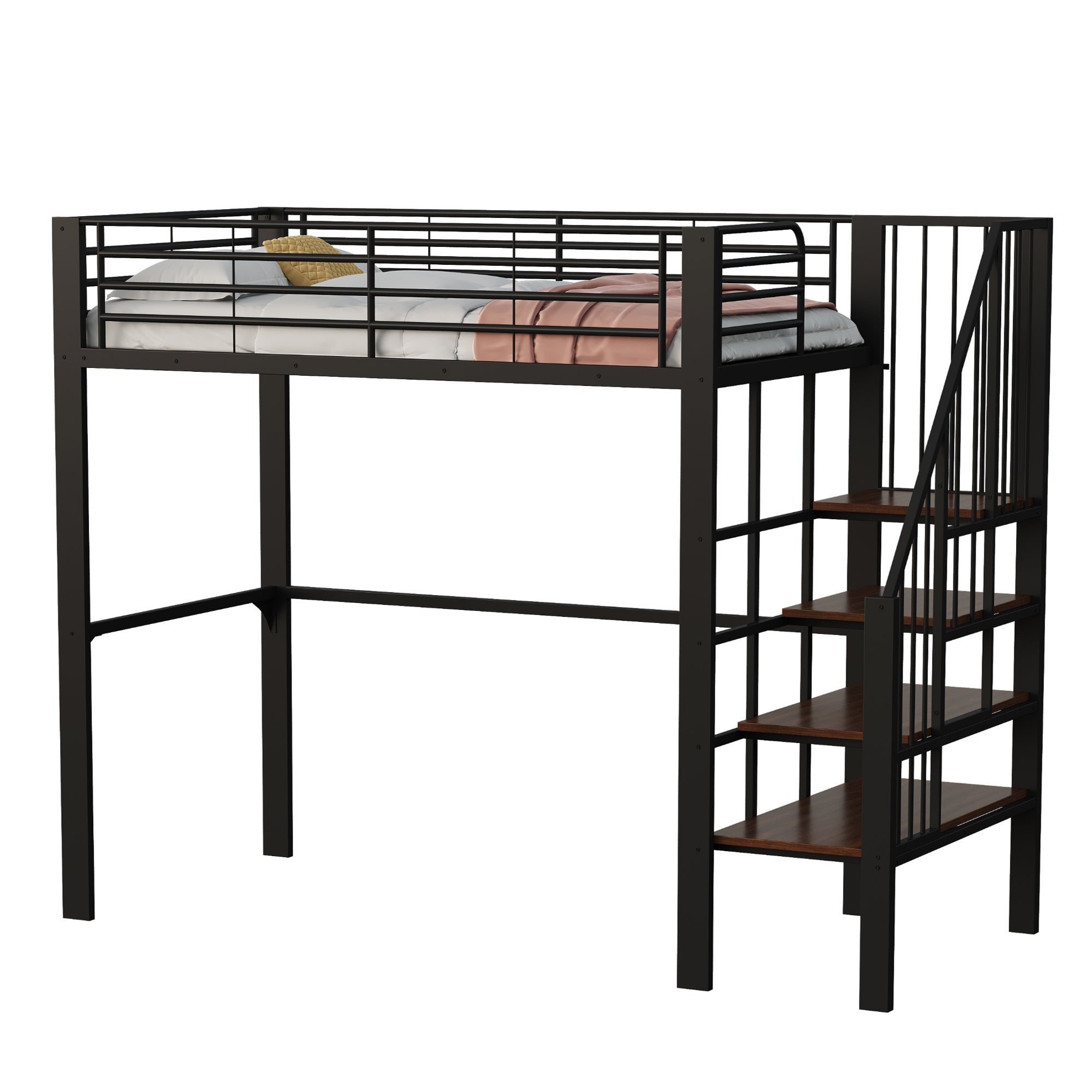 Logidon hoogslaper 90x200 met opbergruimte en trap zwart metaal