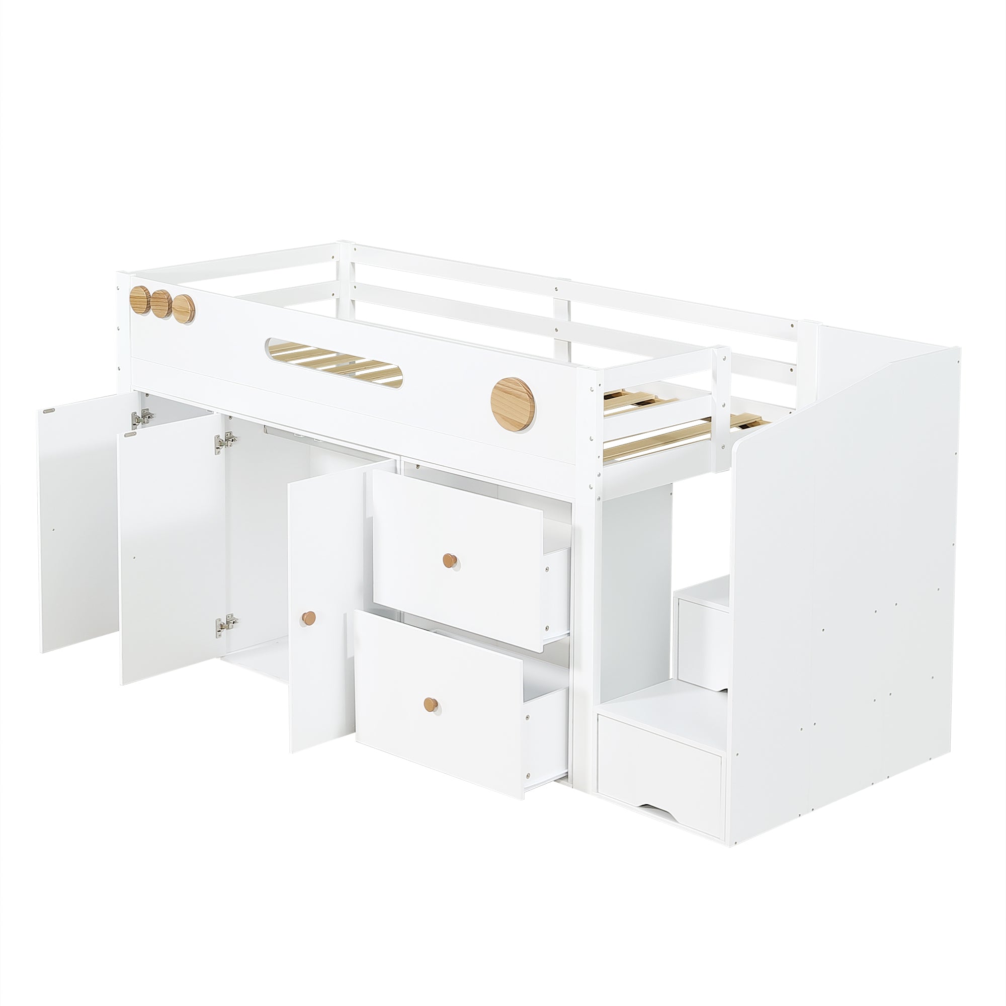 Logidon halfhoogsbed 90x200 wit met opbergtrap 2 lades