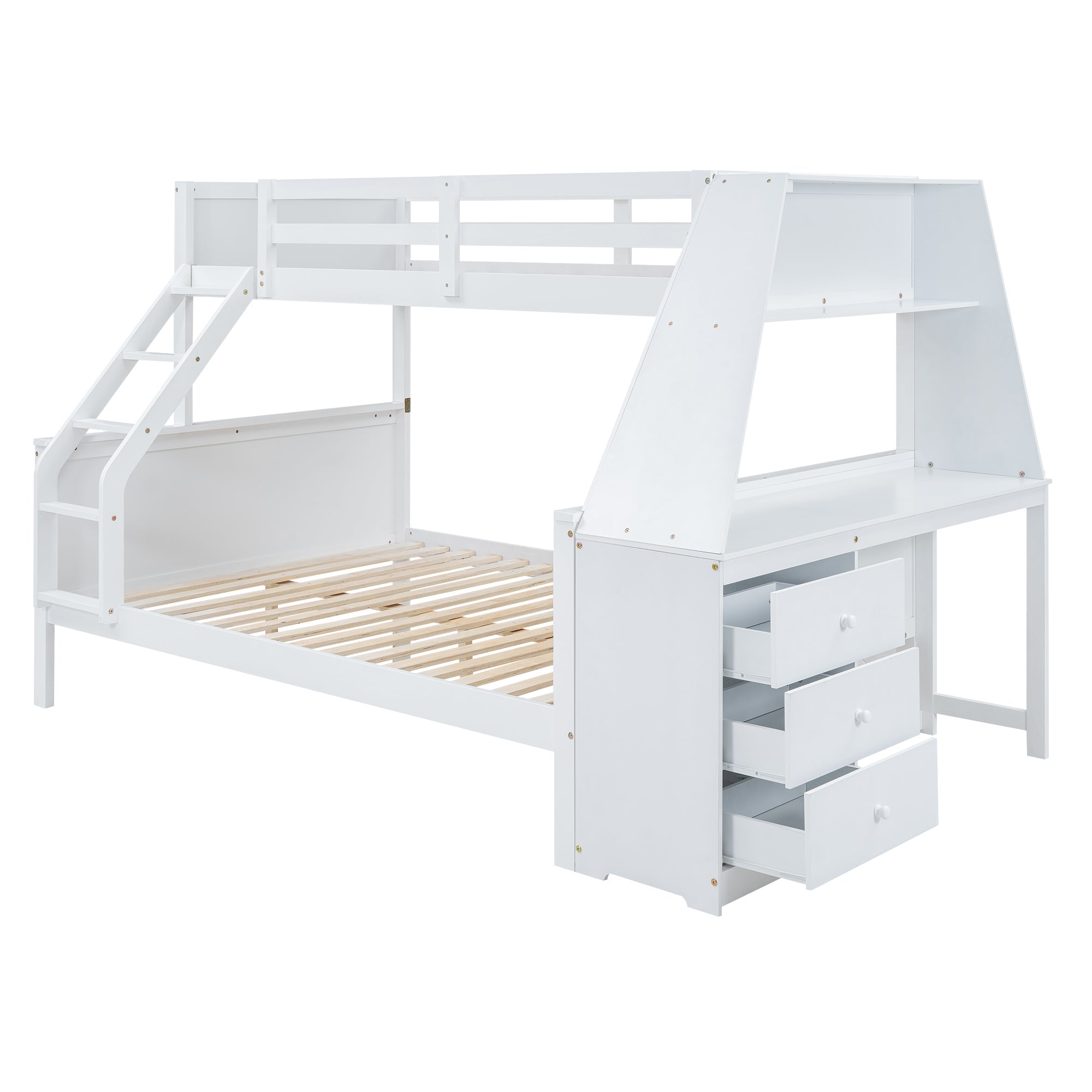 Logidon Bunk Bed 90x200 and 140x200 with Table and Storage Space White