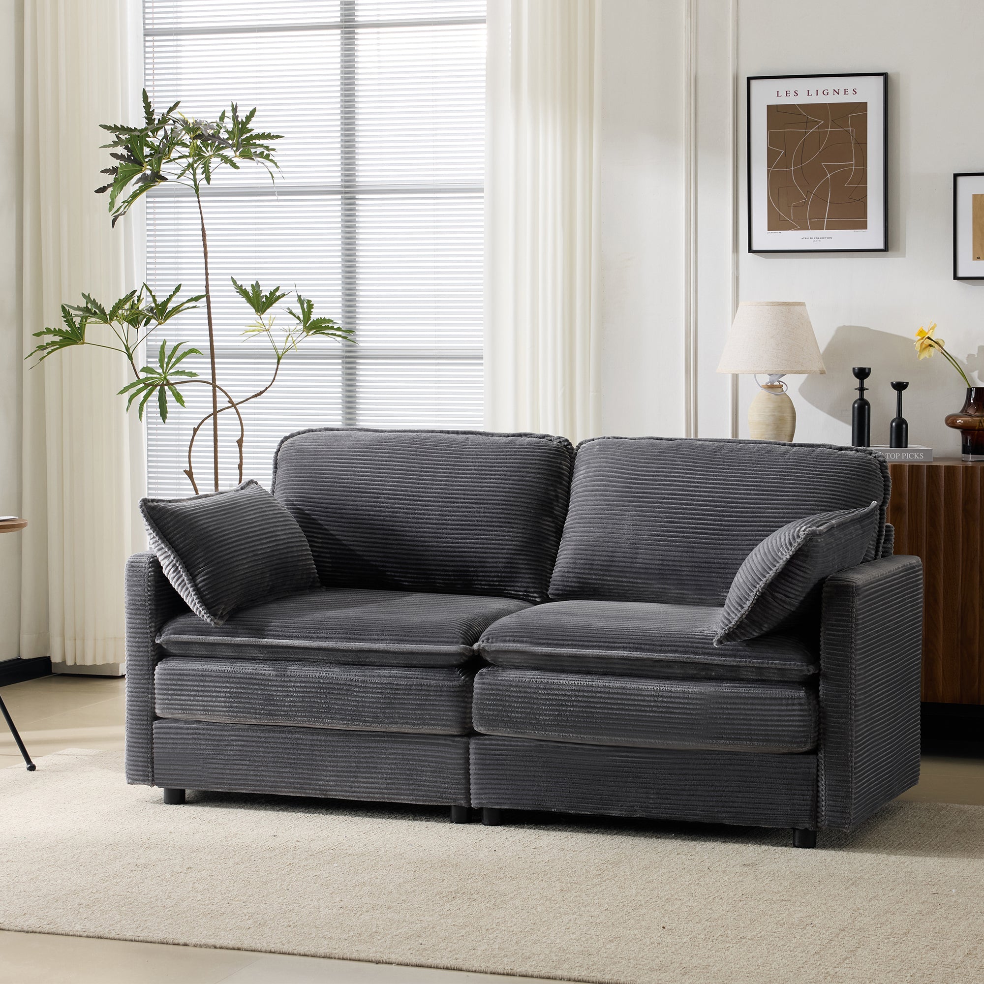 Logidon 2-zitsbank Grijs Modern Minimalistisch Houten Frame