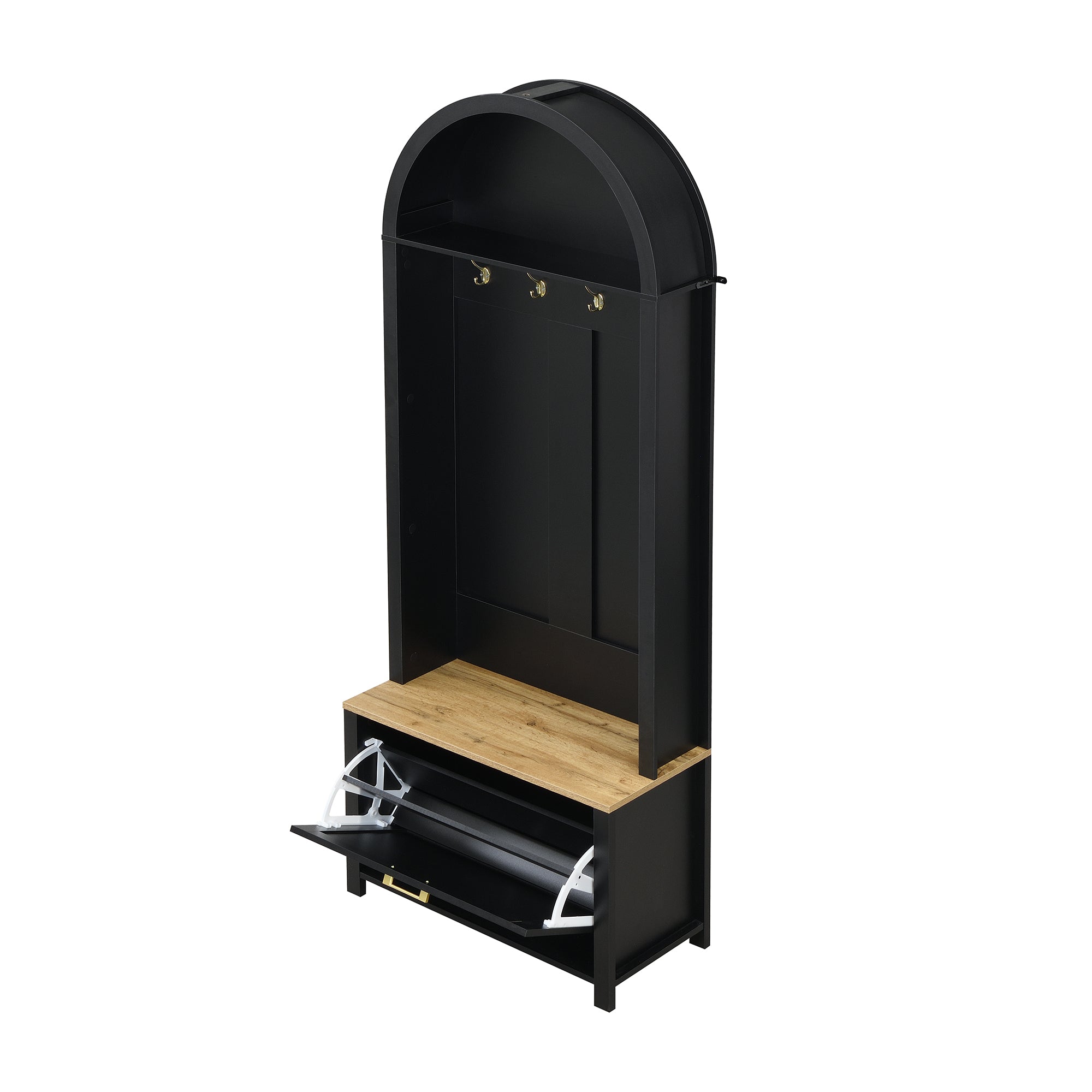 Logidon Garderobekast Zwart 75x35x195 cm Halboom met Schoenenrek