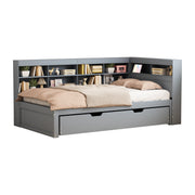 Logidon slaapbank 90x200 cm, uitschuifbaar bed 90x190, grijs