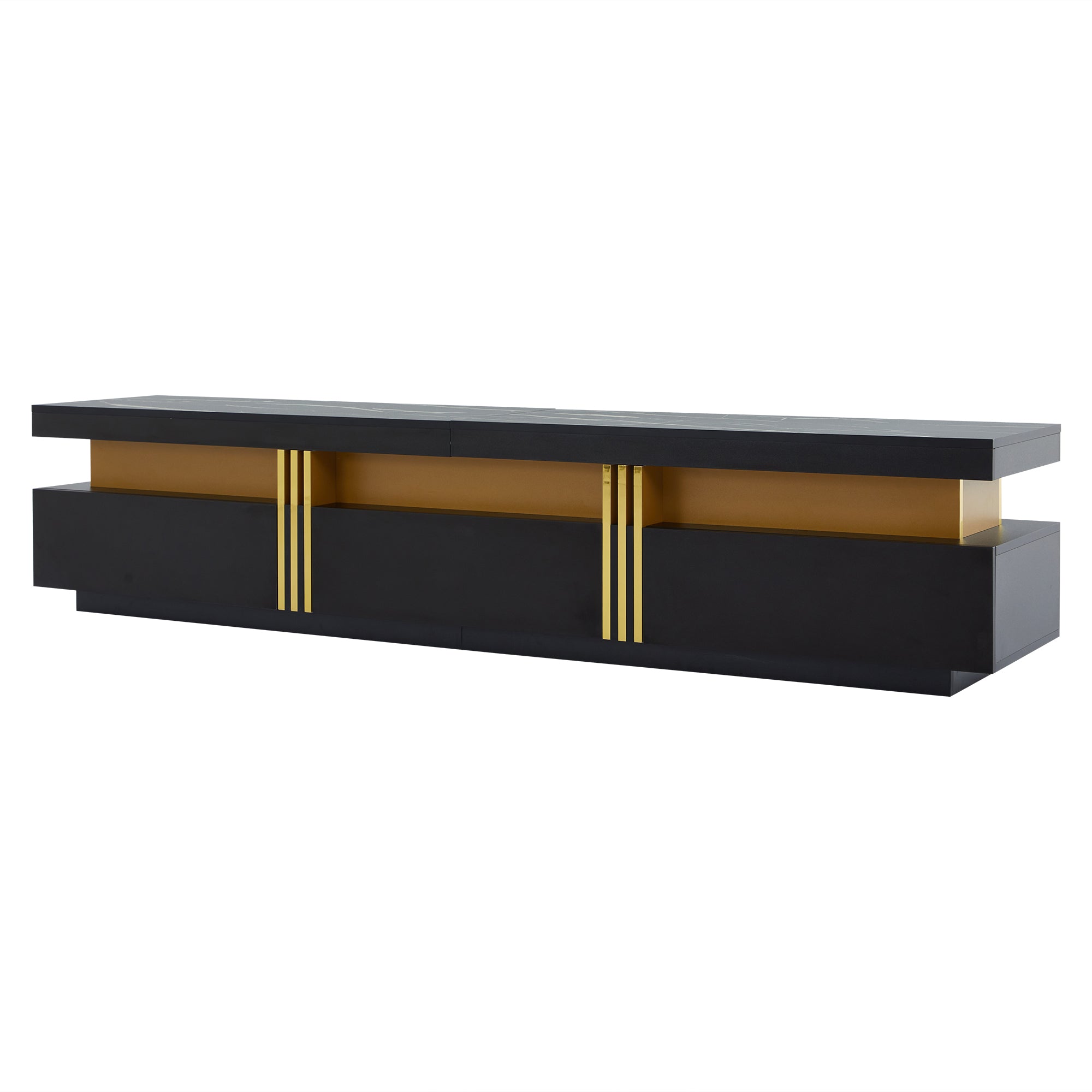 Logidon Zwarte tv-wandmeubelset 2 tv-kast salontafel marmerlook