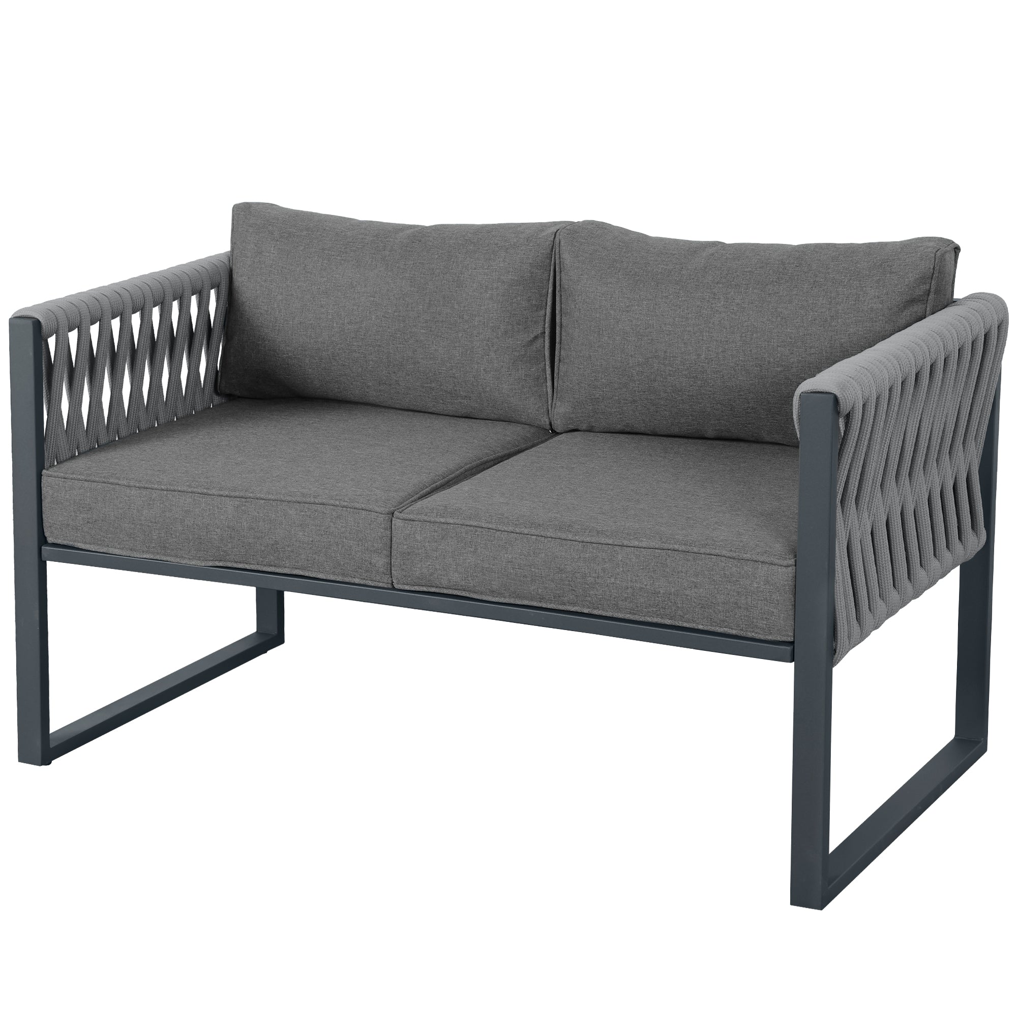 Logidon Tuinloungeset Grijs Touw met Gegalvaniseerd Ijzeren Frame Set van 4