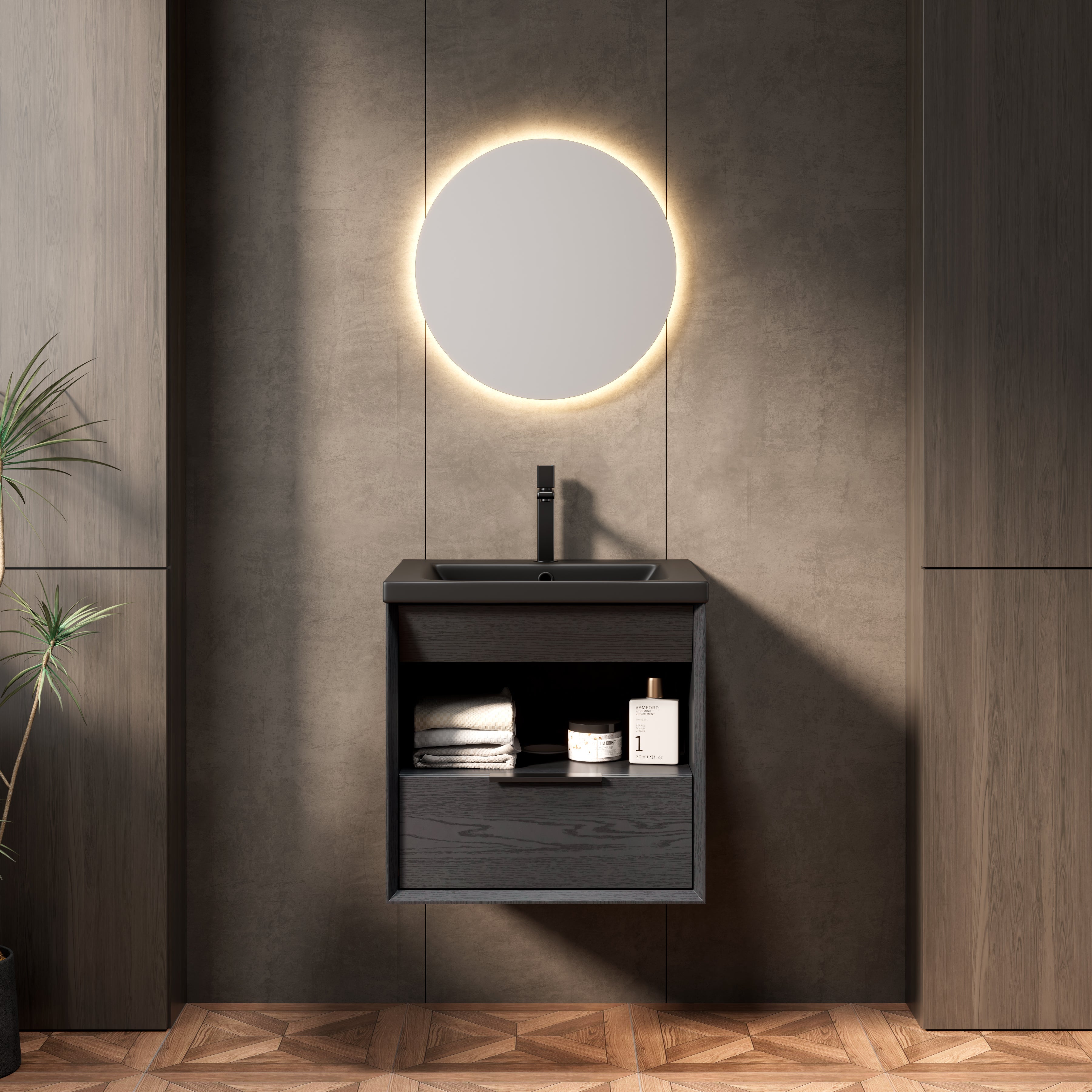 Logidon 51 cm Floating Bathroom Vanity with Ceramic Basin Black