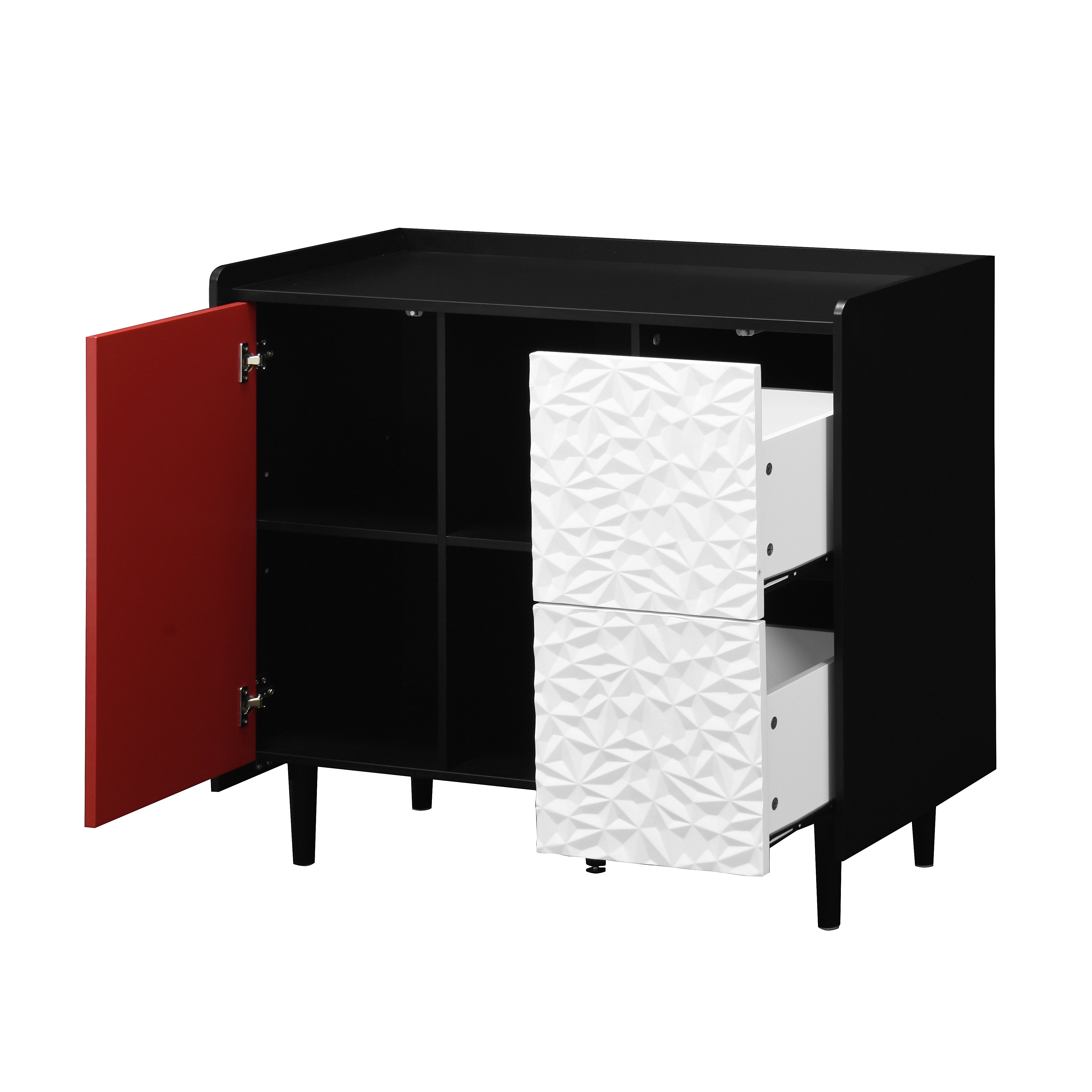 Logidon Dressoir Zwart Met Rode Deuren 2 Lades 90x40x80 cm
