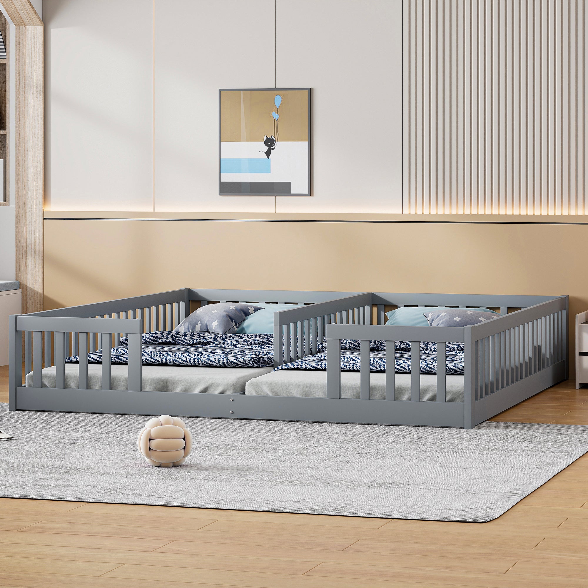 Logidon Upholstered Bed 90x200 cm Gray Children's Bed With Safety Gate