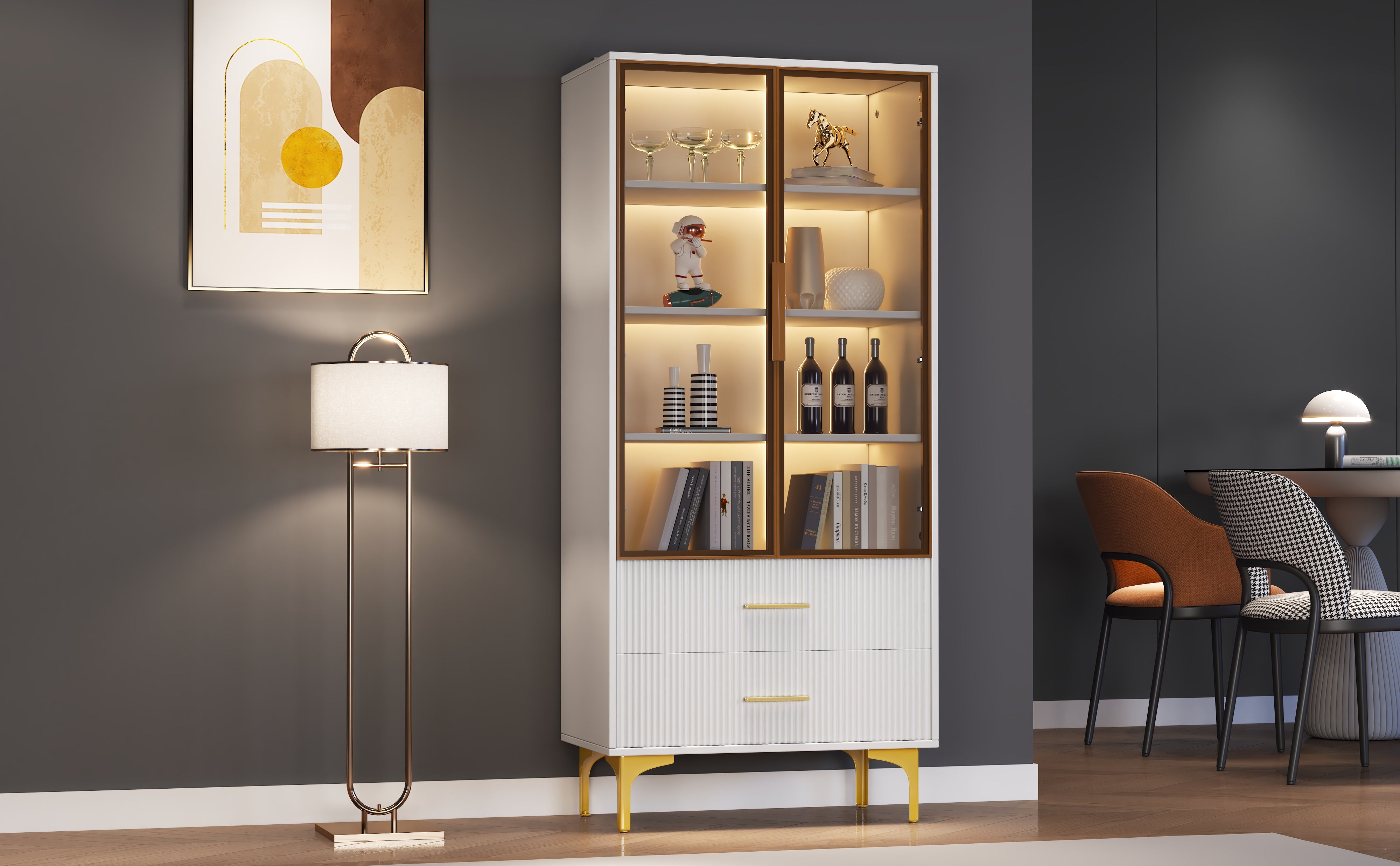 Logidon Elegant White Glass Display Cabinet 70x35x150 cm Teal Glass Doors