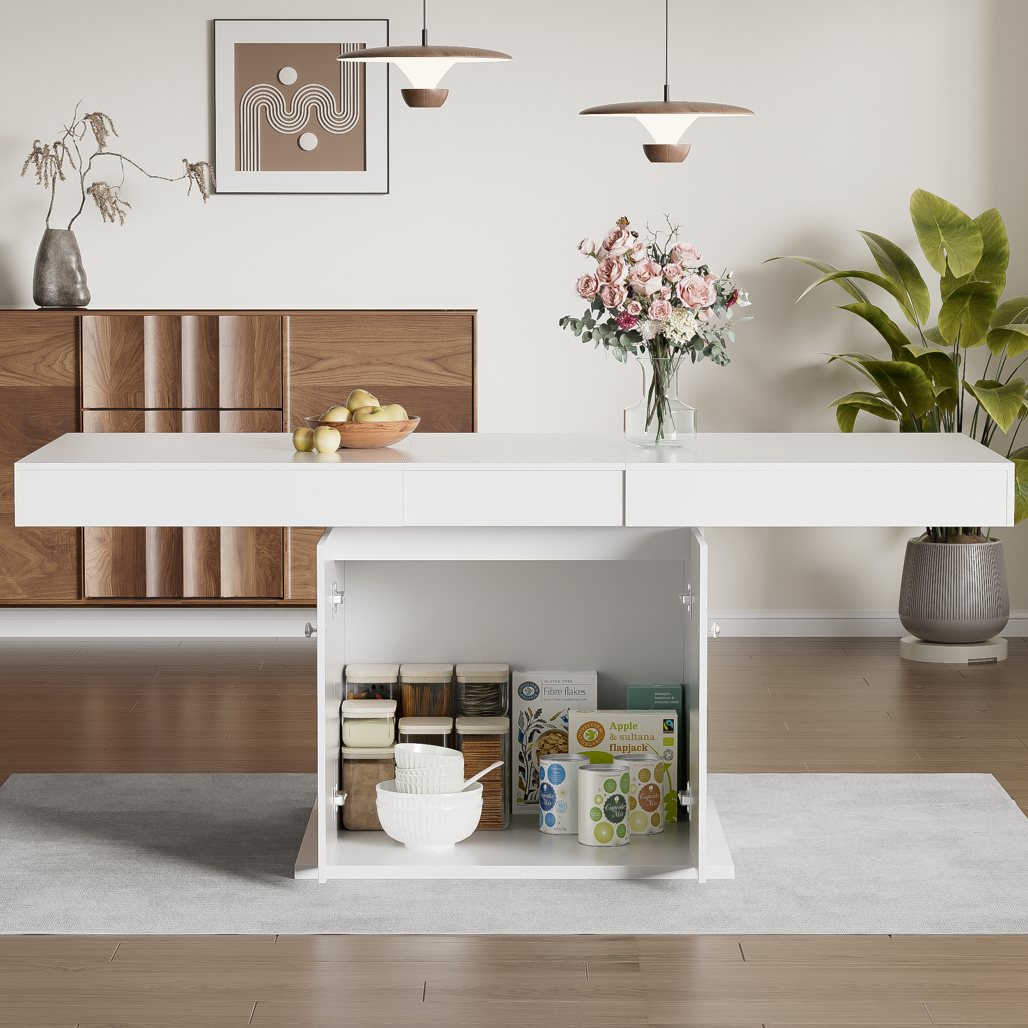 Logidon uitschuifbare eettafel L140/180 cm wit met opbergruimte