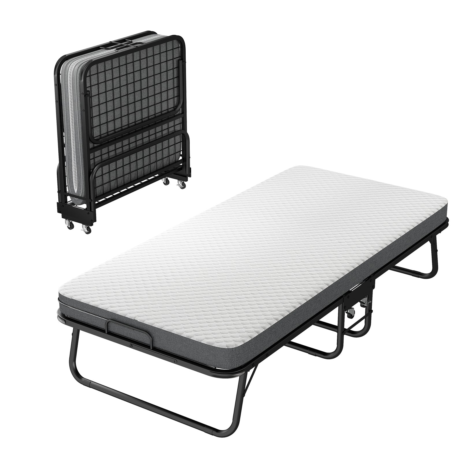 Logidon opklapbed 90x190 cm met 10 cm traagschuimmatras zwart 4 wielen