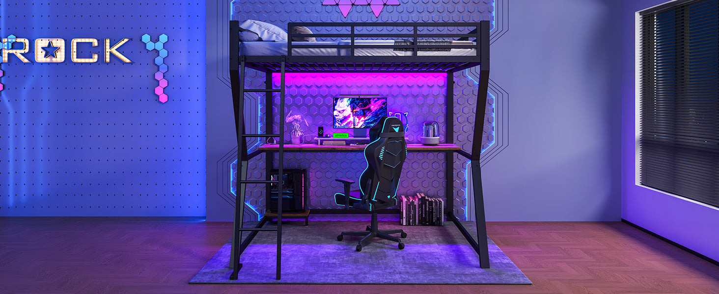 Logidon loft bed 140x200 cm with LED lighting and desk