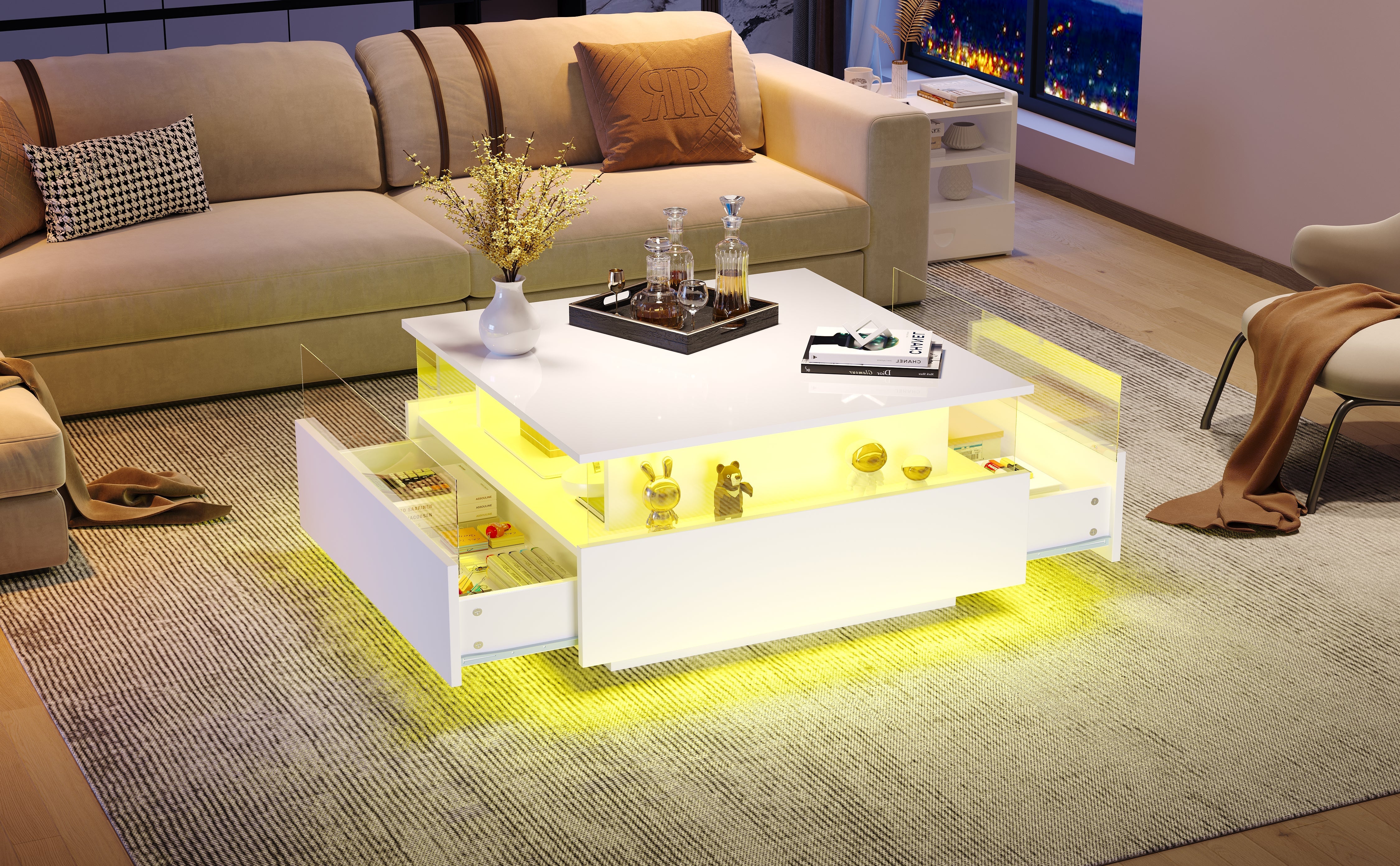 Logidon witte hoogglans salontafel 70x70x41 cm met LED-verlichting
