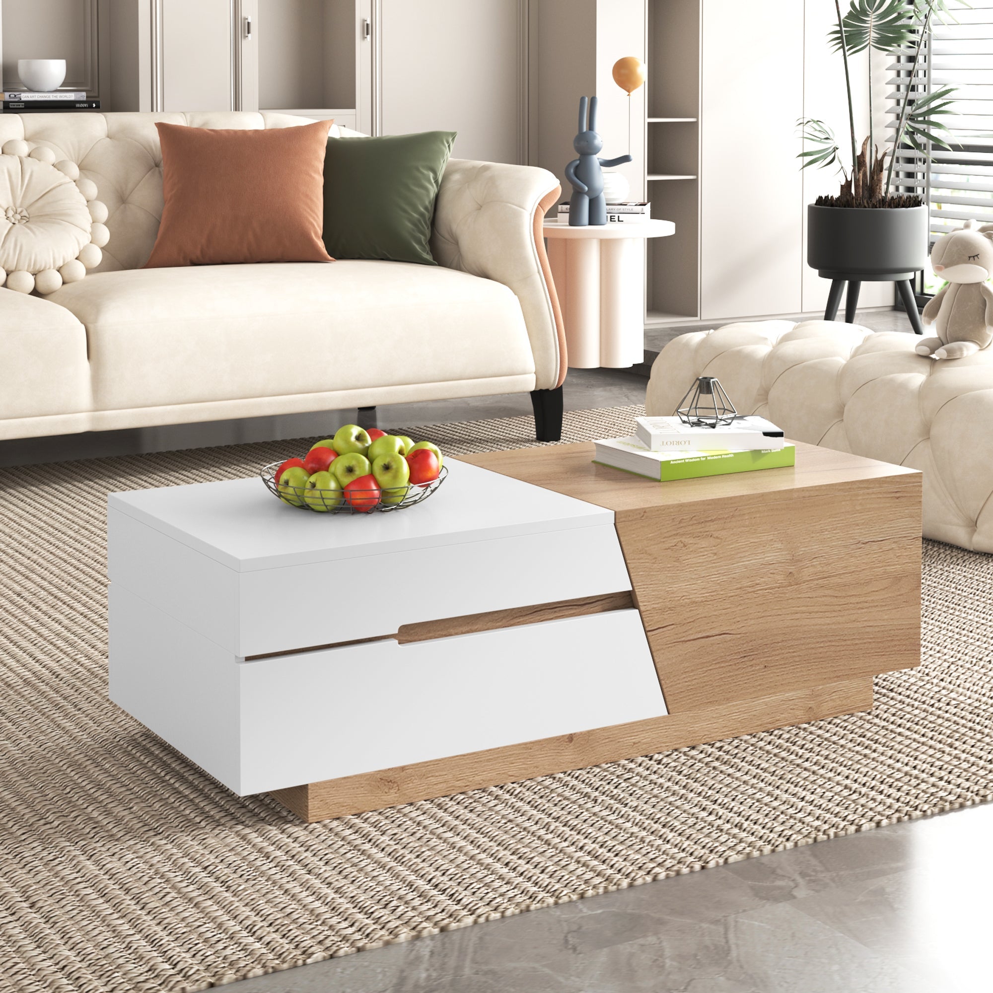 Logidon Uitschuifbare salontafel 120x50 natuurlijke lades kleurblokstructuur