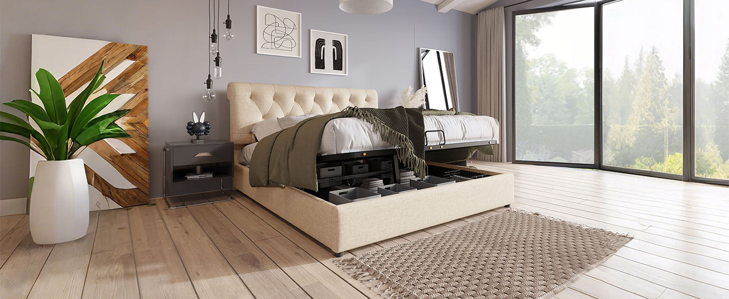 Logidon gestoffeerd bed 160x200 cm met opbergruimte, hoofdbord verstelbaar