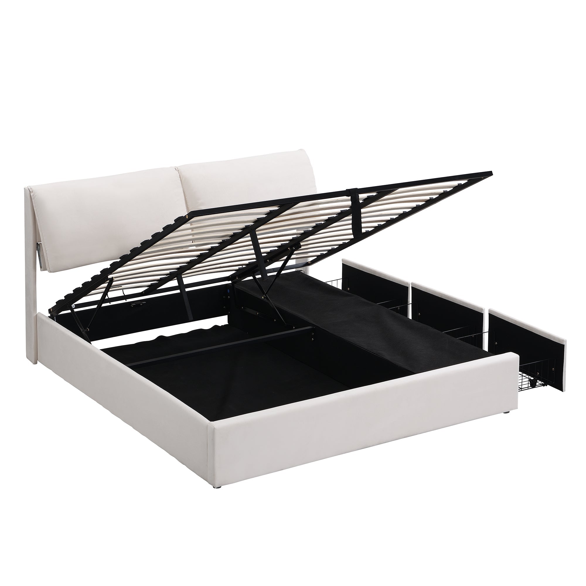 Logidon gestoffeerd bed 180x200 beige fluweel met bedkast en drie lades