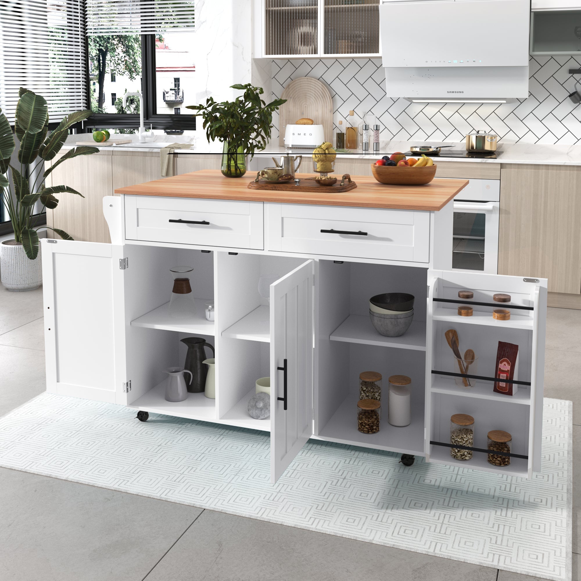 Logidon kitchen trolley solid wood worktop folding top white