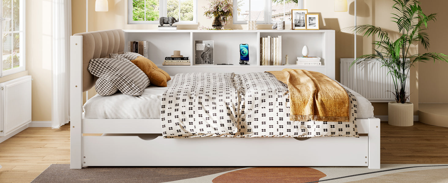 Logidon daybed wit 140x200 CM met uitschuifbaar bed LED-verlichting