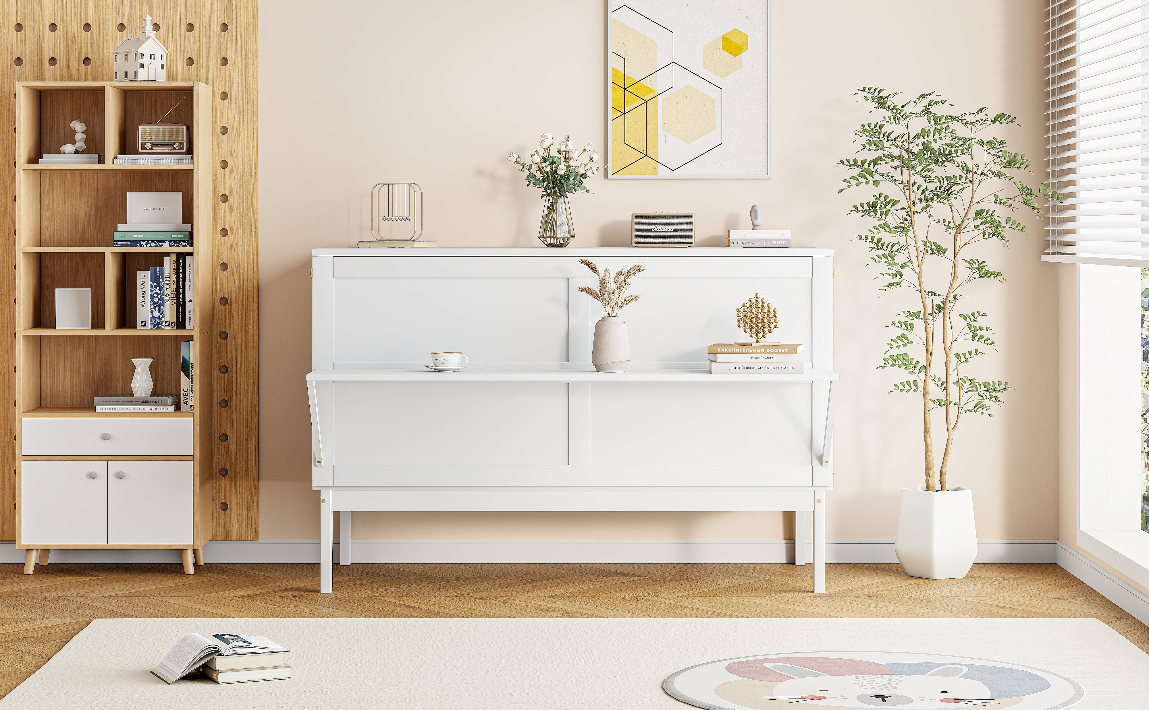 Logidon Murphy Bed 140x200 cm Verticaal Opklapbed met lattenbodem Wit