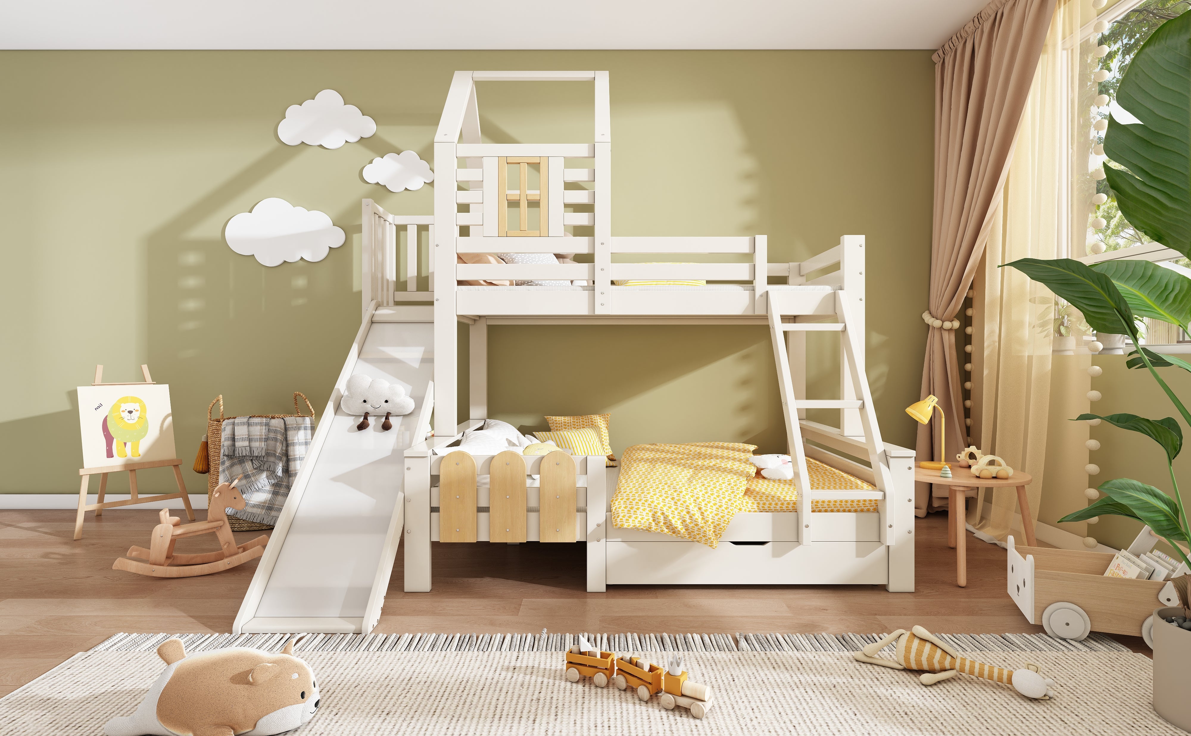 Logidon stapelbed 90x200/140x200 schuiflaadladder blokhut design