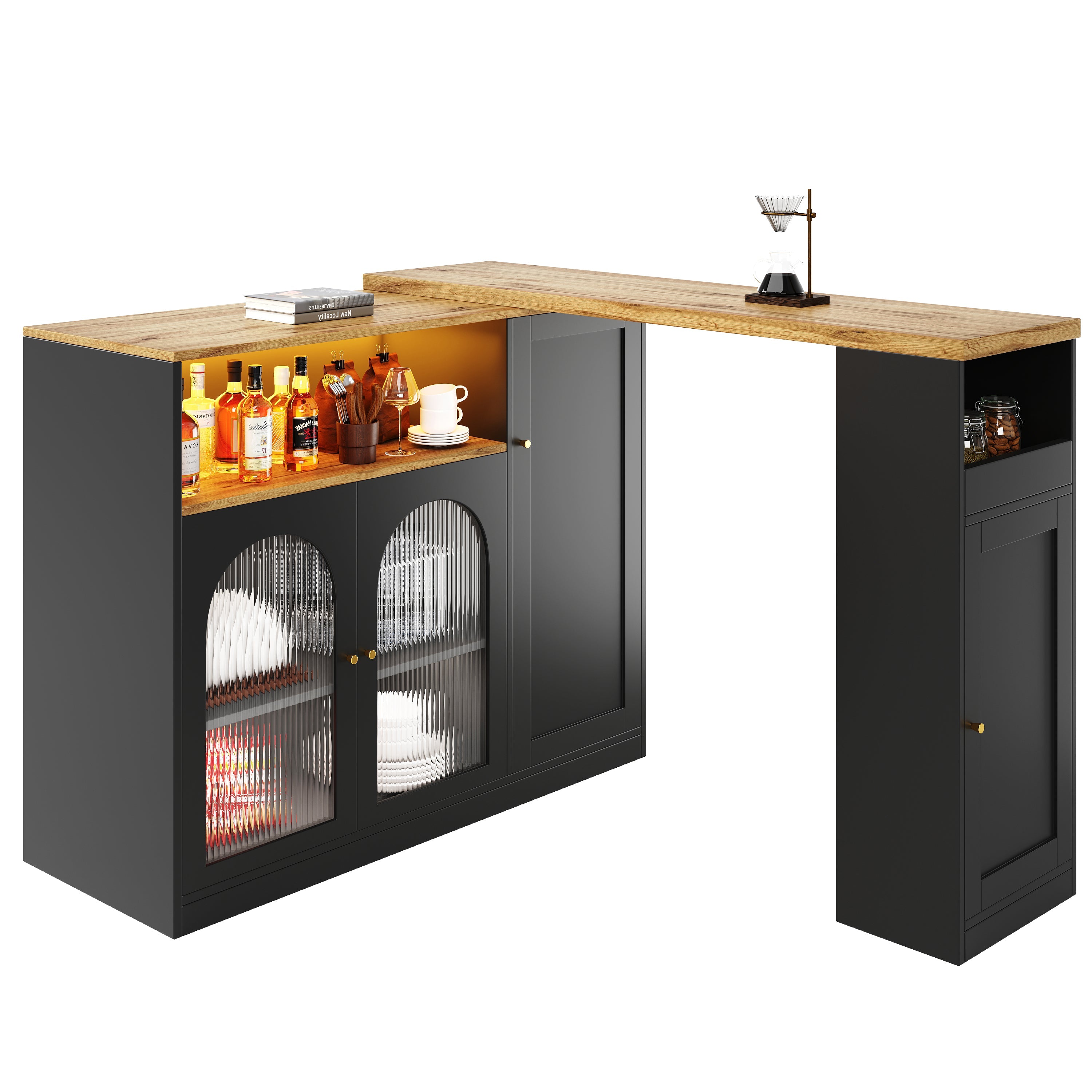 Logidon Draaibare Bartafel Mat Zwart 198x39x97 cm Met LED Glazen Deur