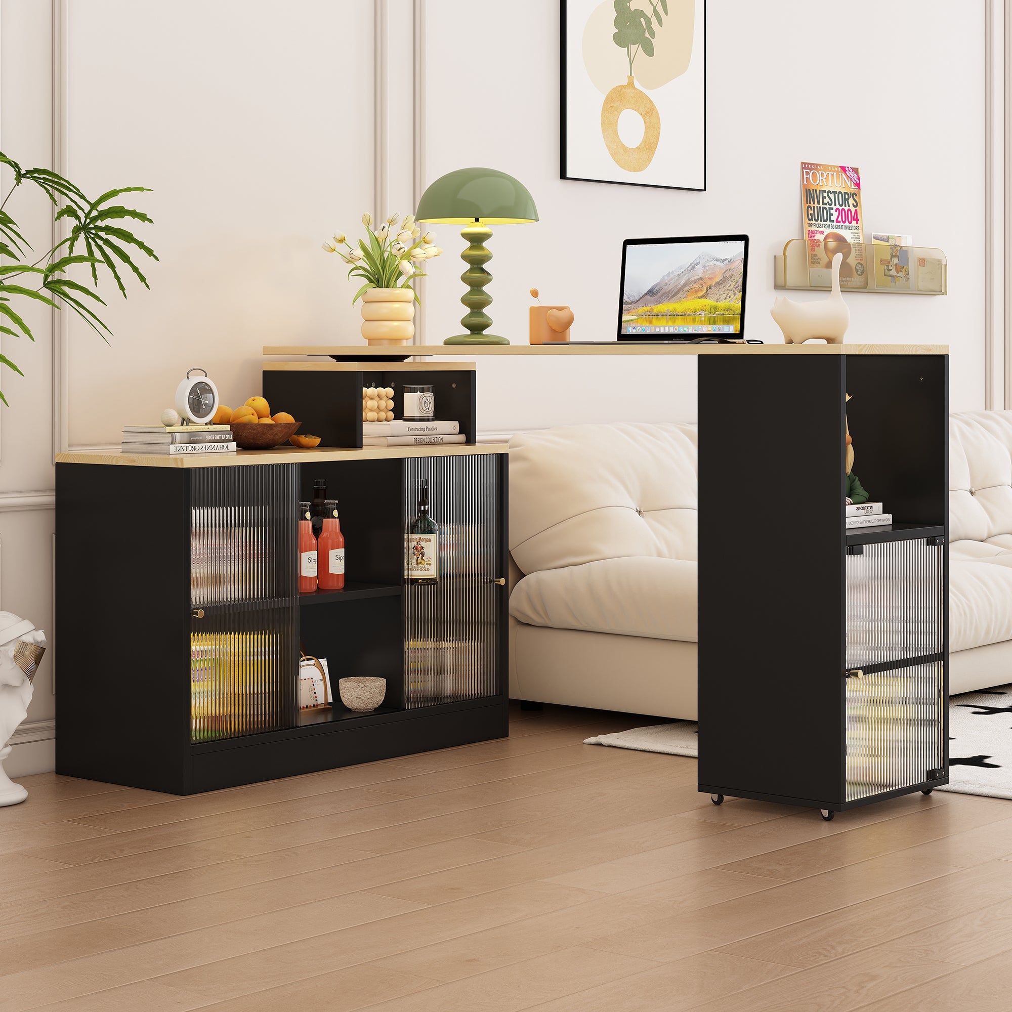 Logidon Uitschuifbare bartafel met opbergruimte Zwarte moderne bartafel