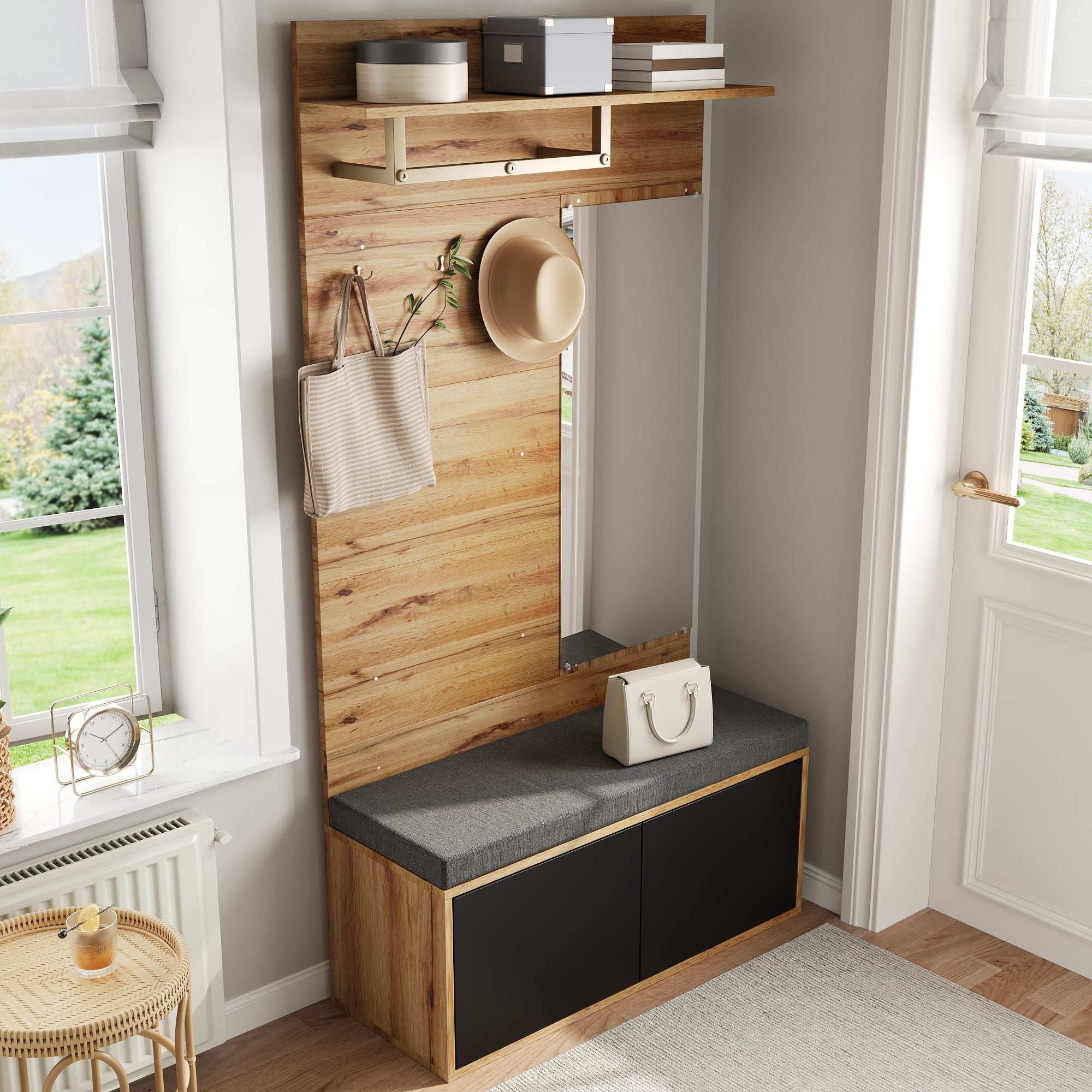 Logidon Kledingkastset Compacte kledingkast met spiegel Zwart 100x38x190