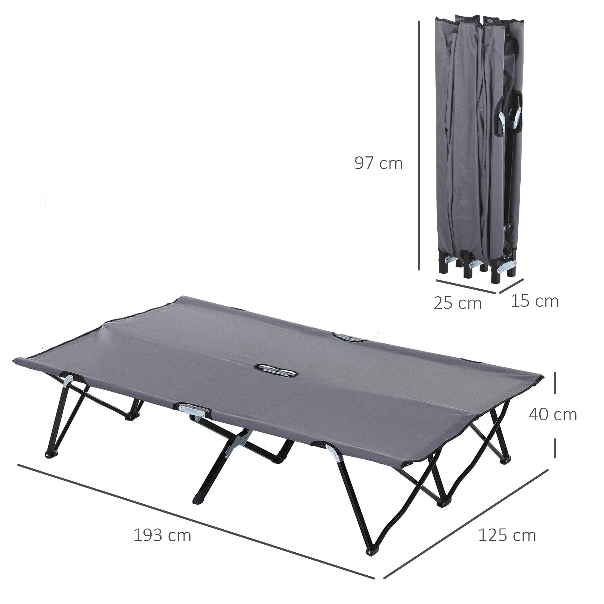 Logidon opklapbaar campingbedje voor 2 personen grijs 193x125x40 cm
