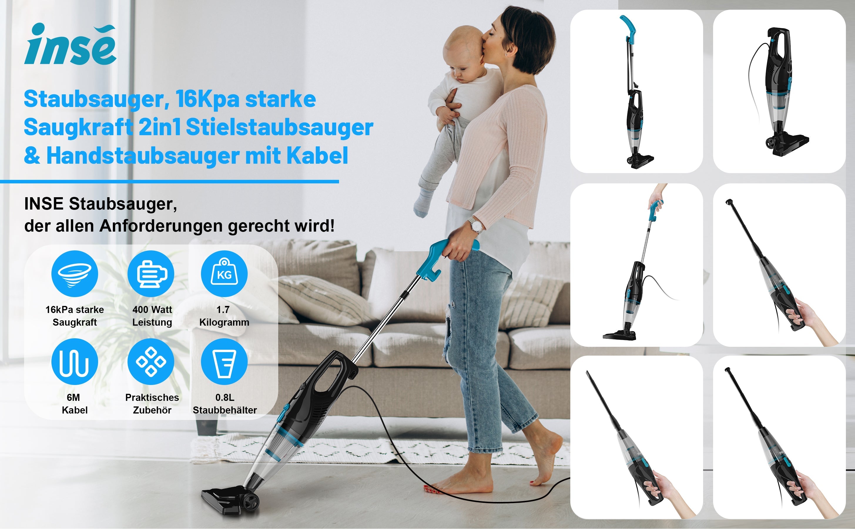 Logidon INSE R3S Blue 2-in-1 vacuum cleaner with HEPA filter
