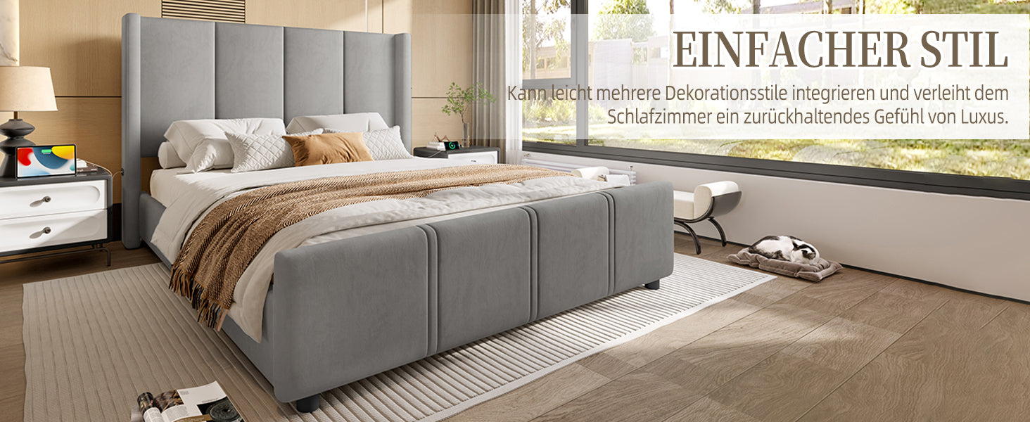Logidon gestoffeerd bedframe 140x200 cm grijs met USB aansluiting