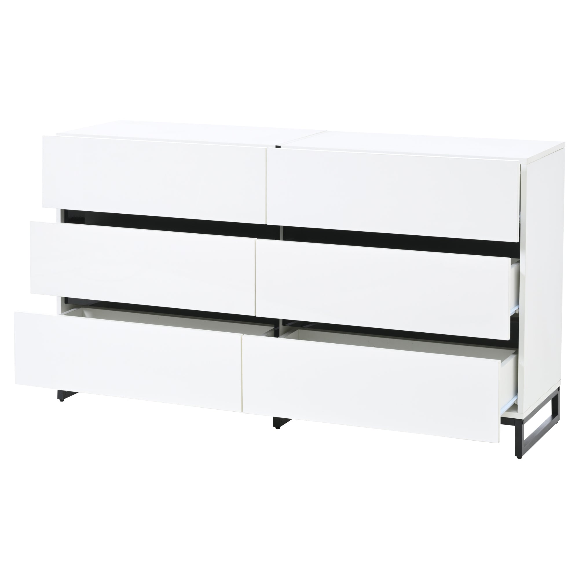 Logidon dressoir 140 cm hoogglans wit zwart met 6 lades