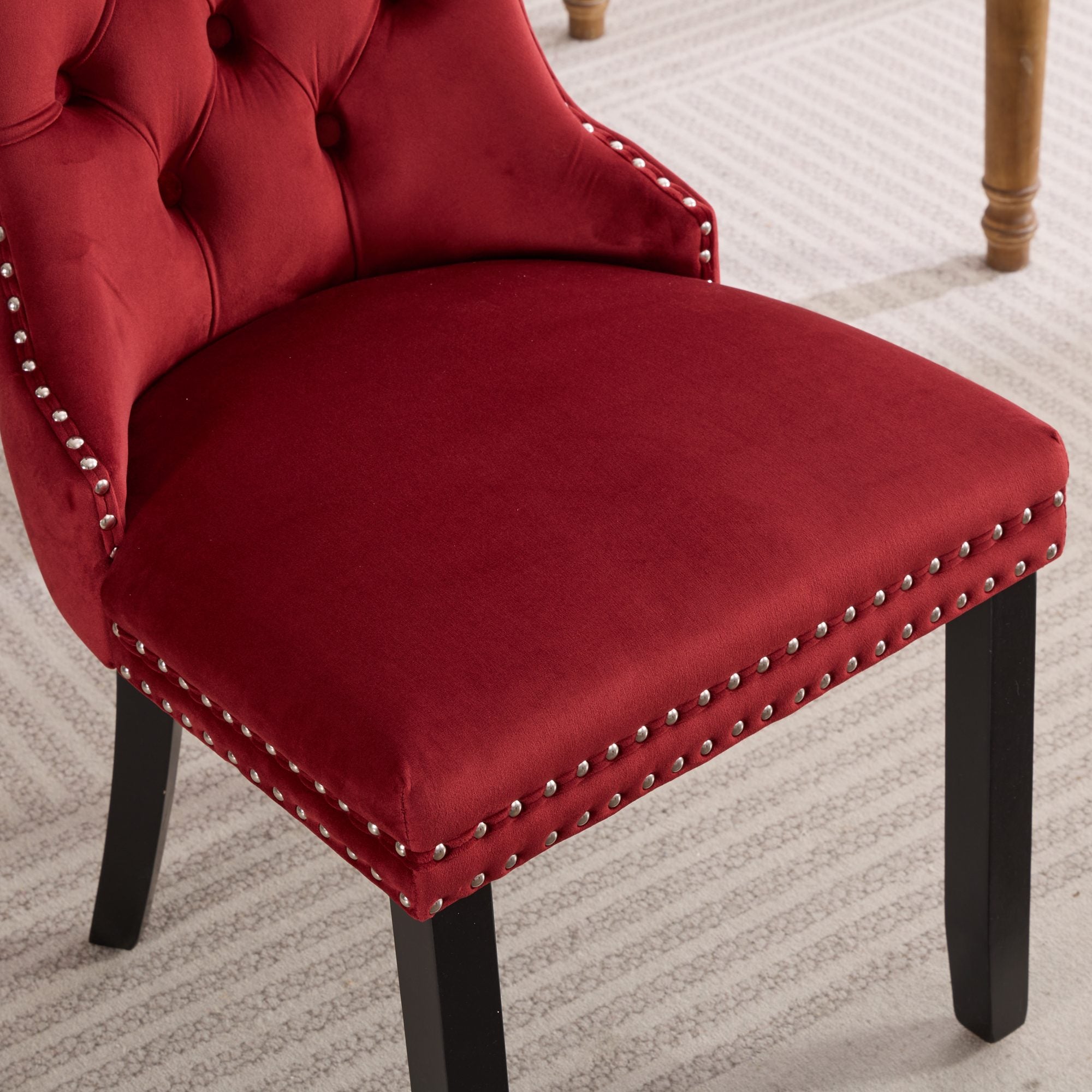 Logidon Velvet Dining Chair Set 2 Burgundy Nail Trim