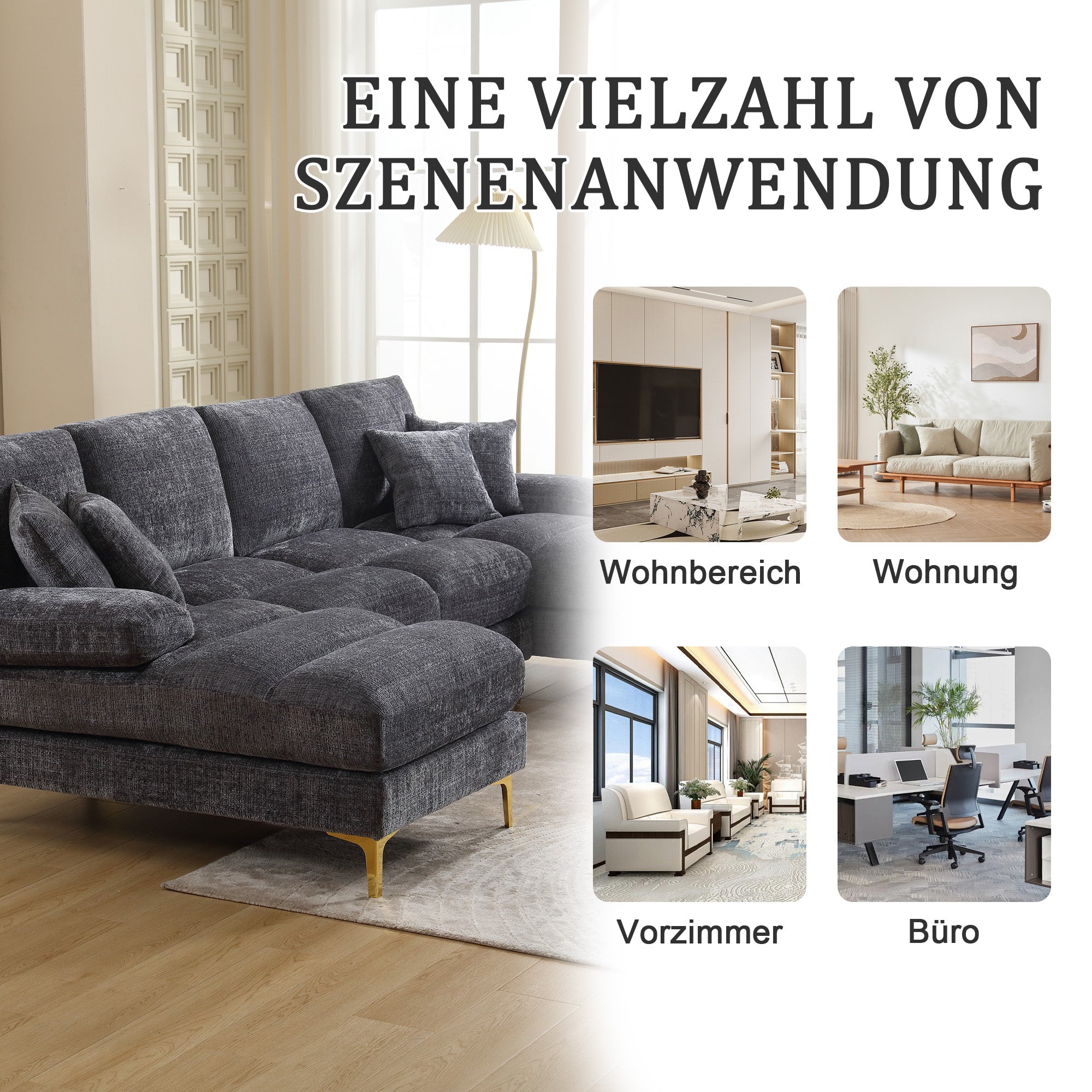 Logidon Modern Chenille U Shape Sectional Sofa Gray Double Berths