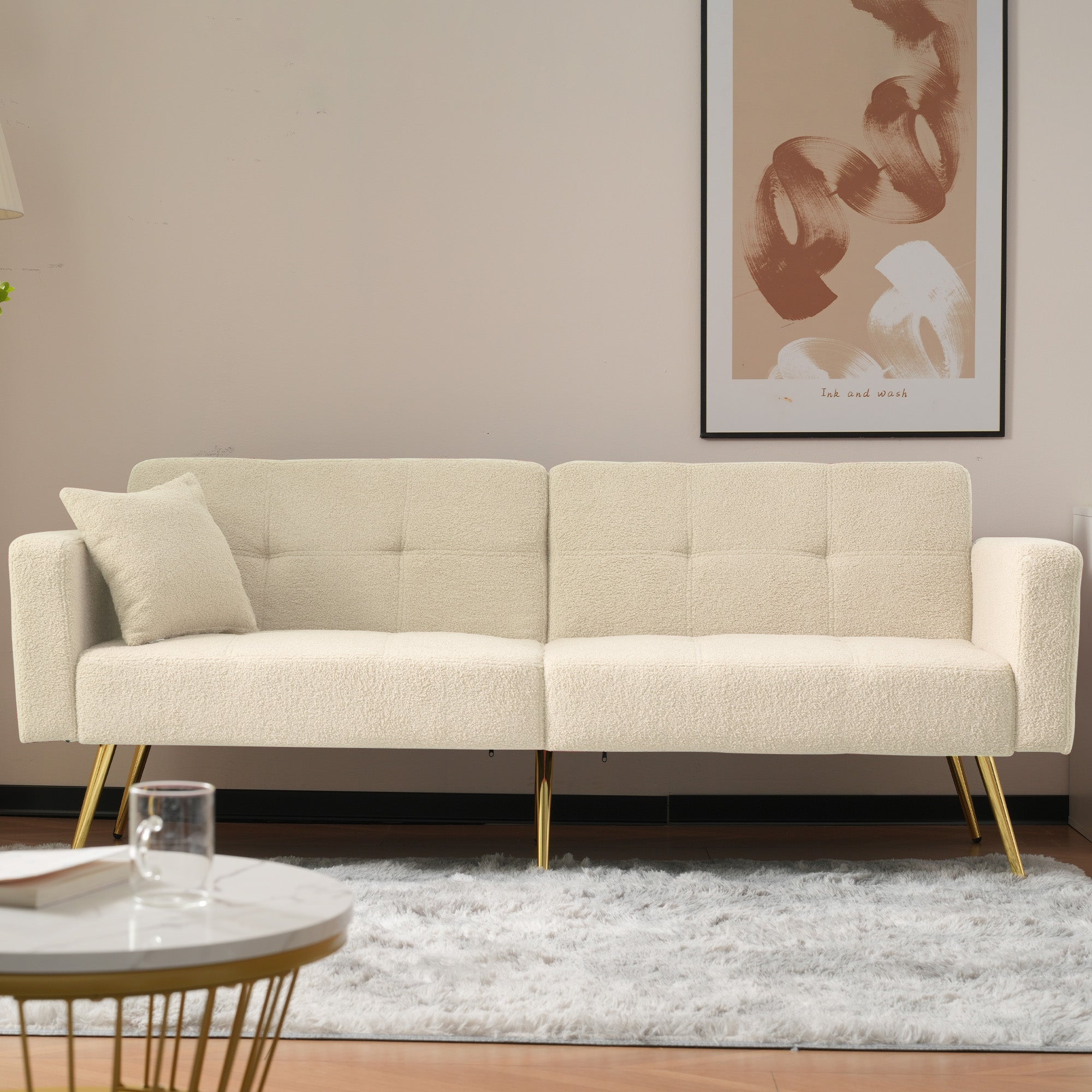 Logidon slaapbank met bedfunctie en gouden poten beige