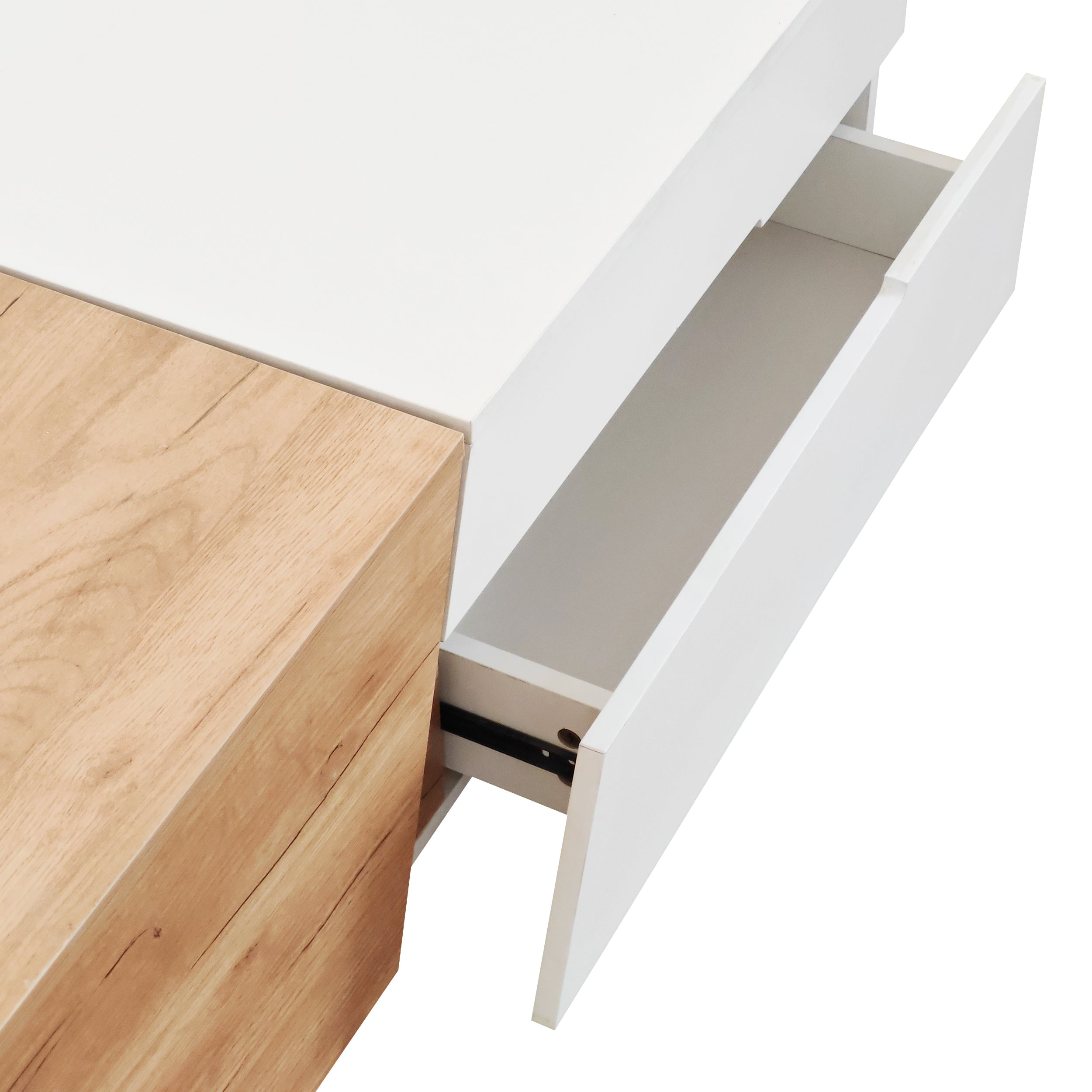 Logidon Uitschuifbare salontafel 120x50 natuurlijke lades kleurblokstructuur