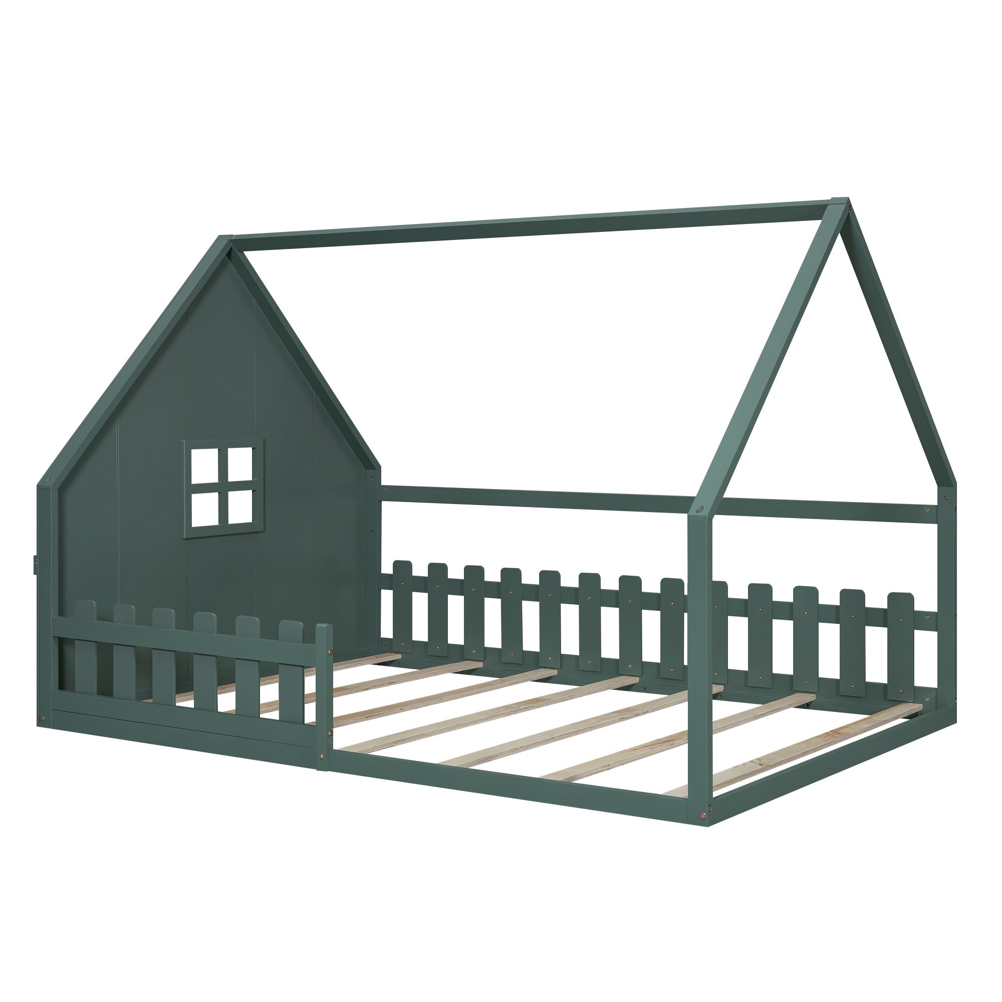 Logidon vlakbed groen 140x200 cm met huisrail en railing
