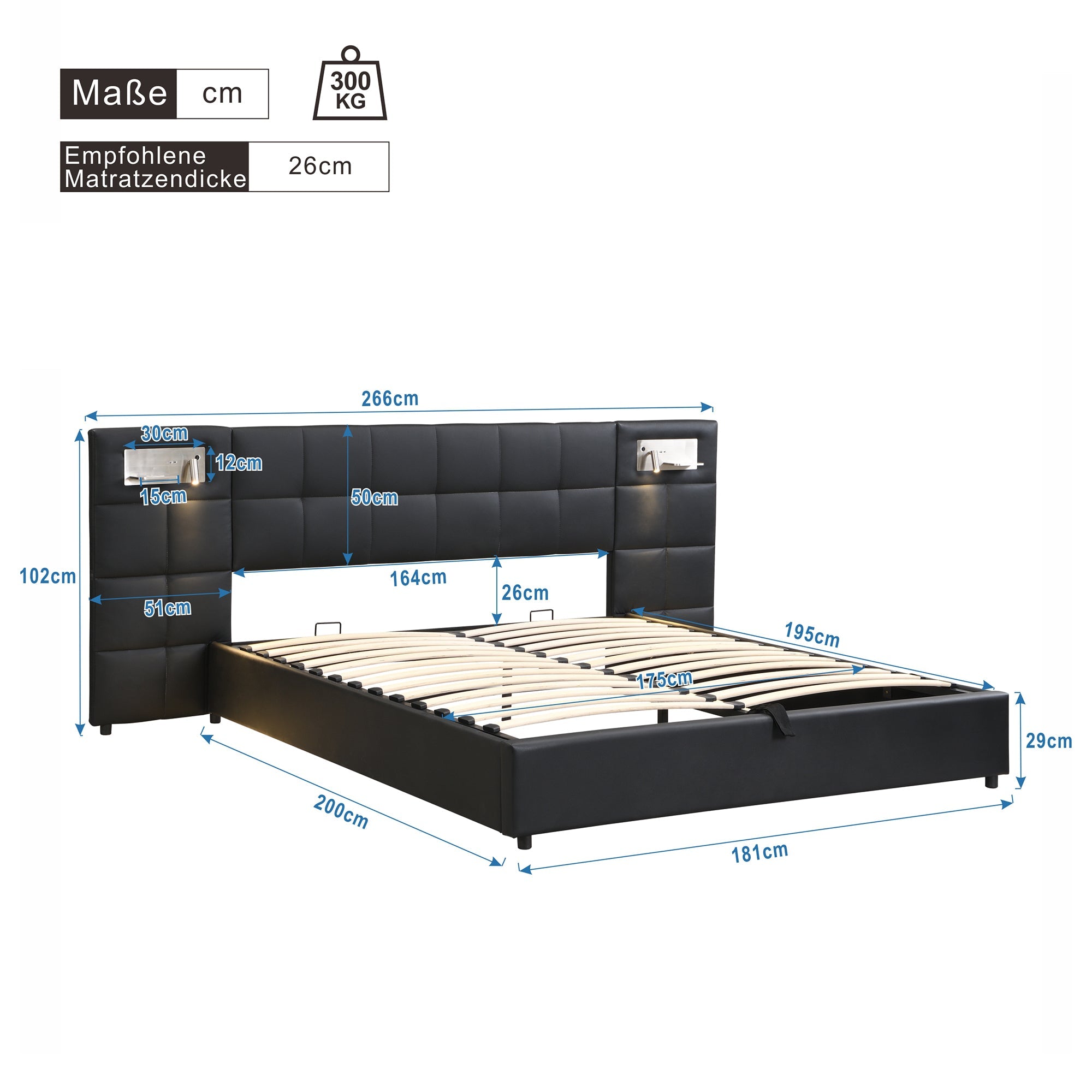 Logidon gestoffeerd bed 180 x 200 cm met USB poort en draadloos opladen