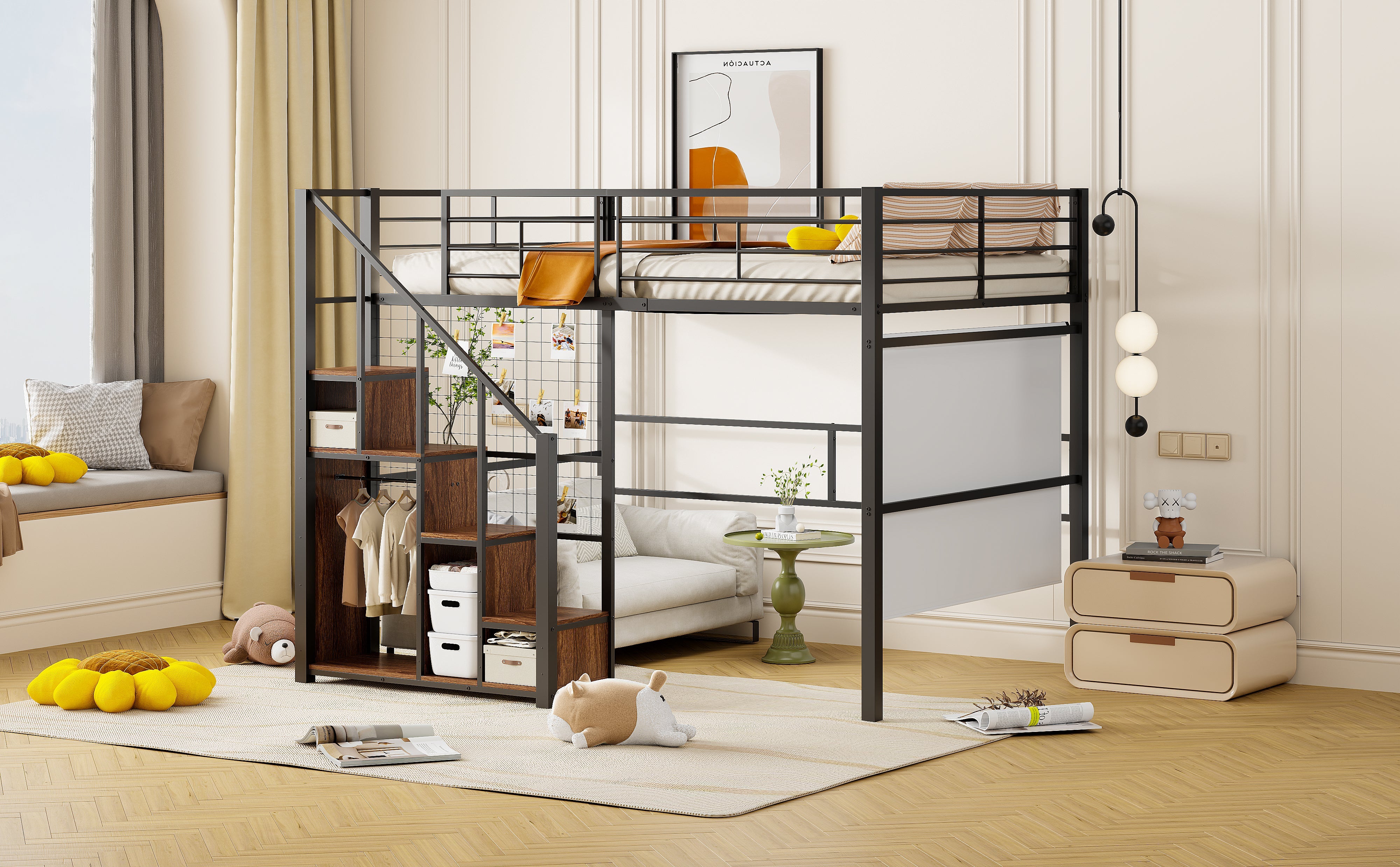 Logidon hoogslaper 140x200 met veiligheidsladder metalen frame zwart