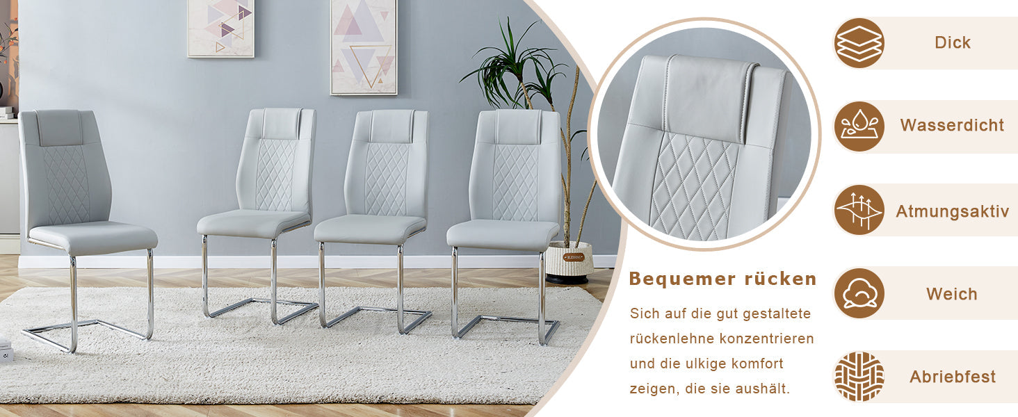 Logidon Scandinavische stijl lichtgrijze PU eetkamerstoelenset met vier stoelen