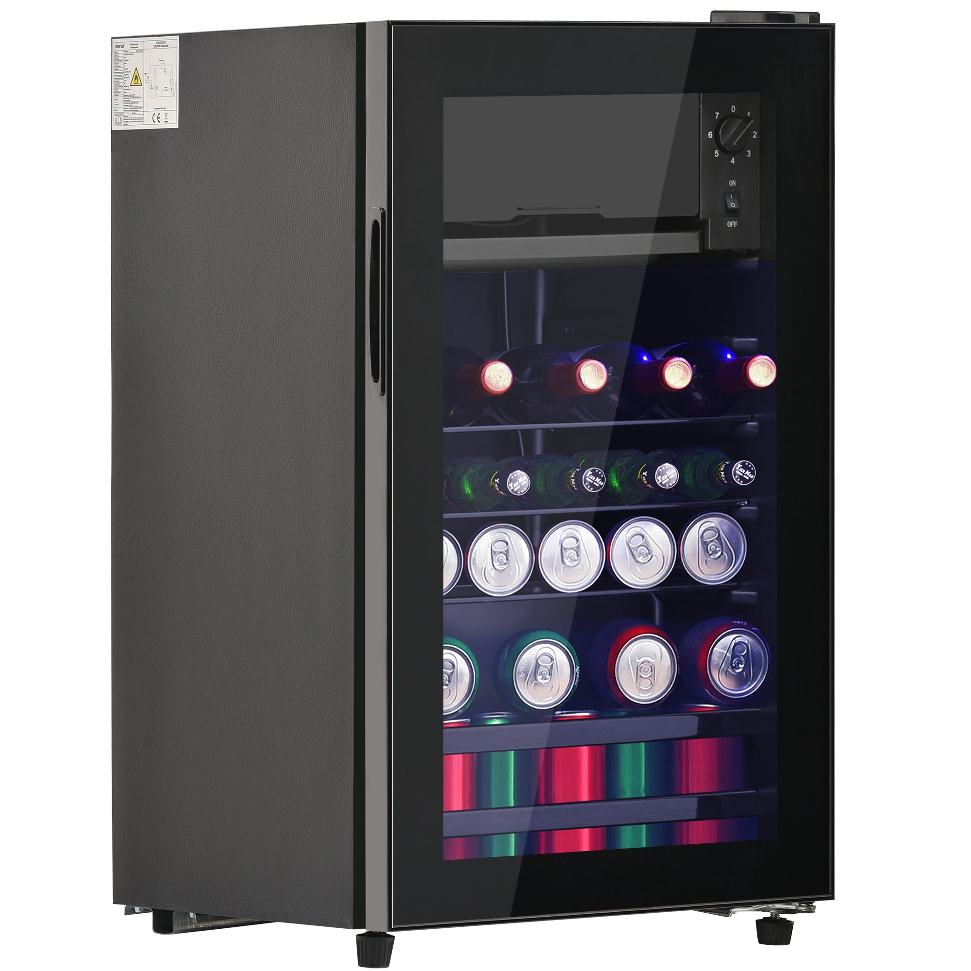 Logidon 76L minikoelkast Zwart 70L koelgedeelte, 6L vriesgedeelte, LED